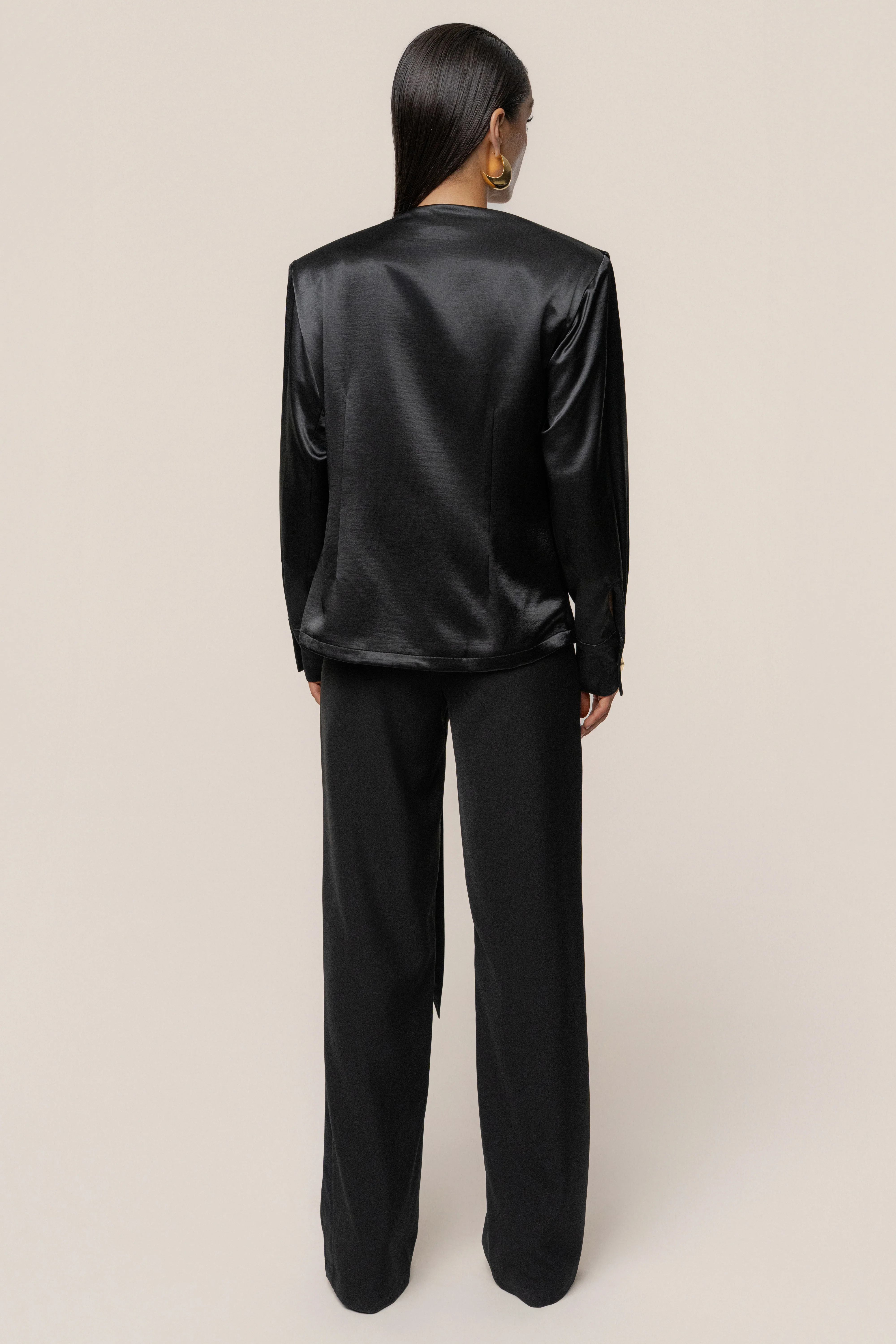 Black Statement Draped Satin Top - Image 12