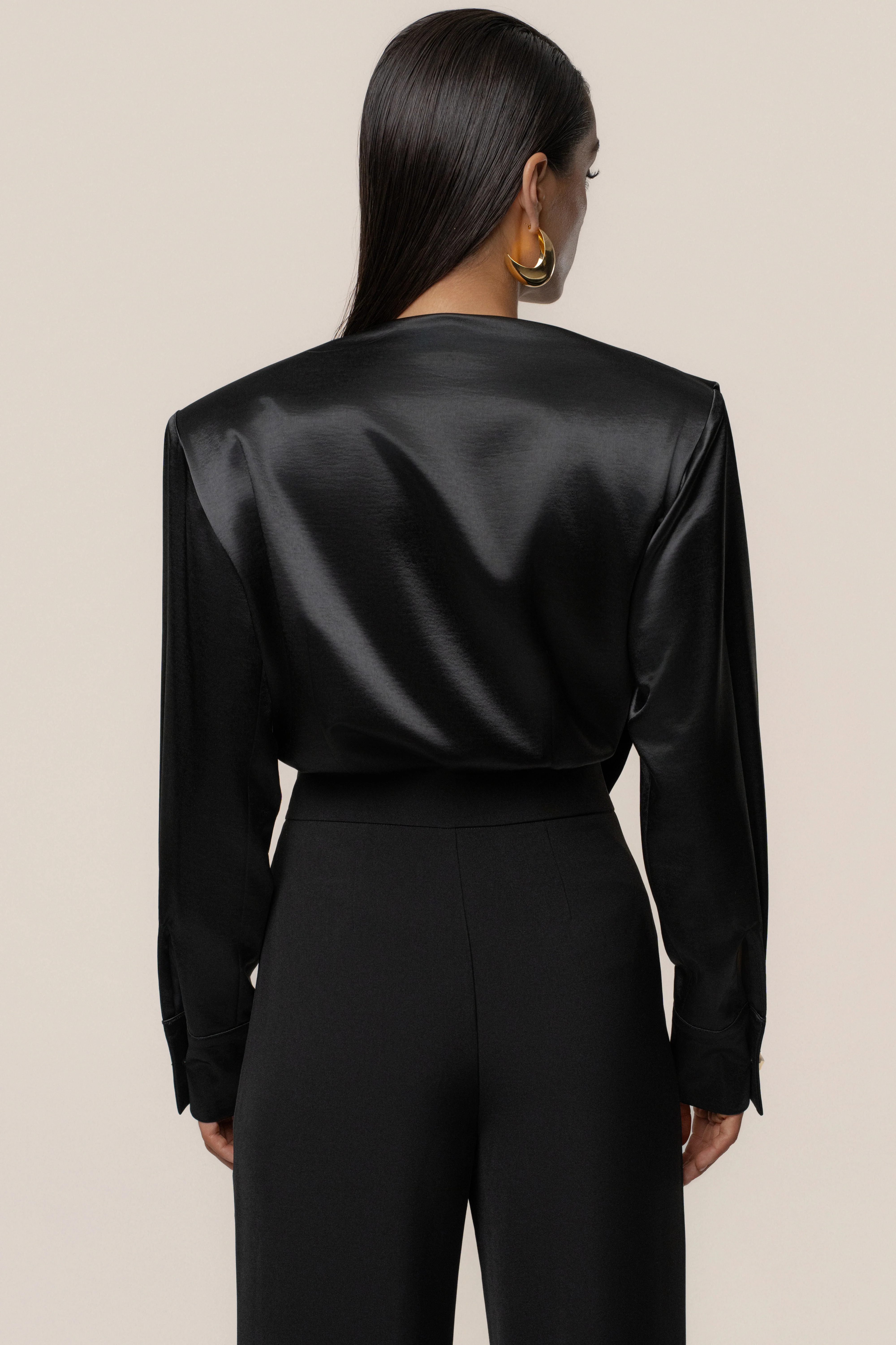 Black Statement Draped Satin Top - Image 8