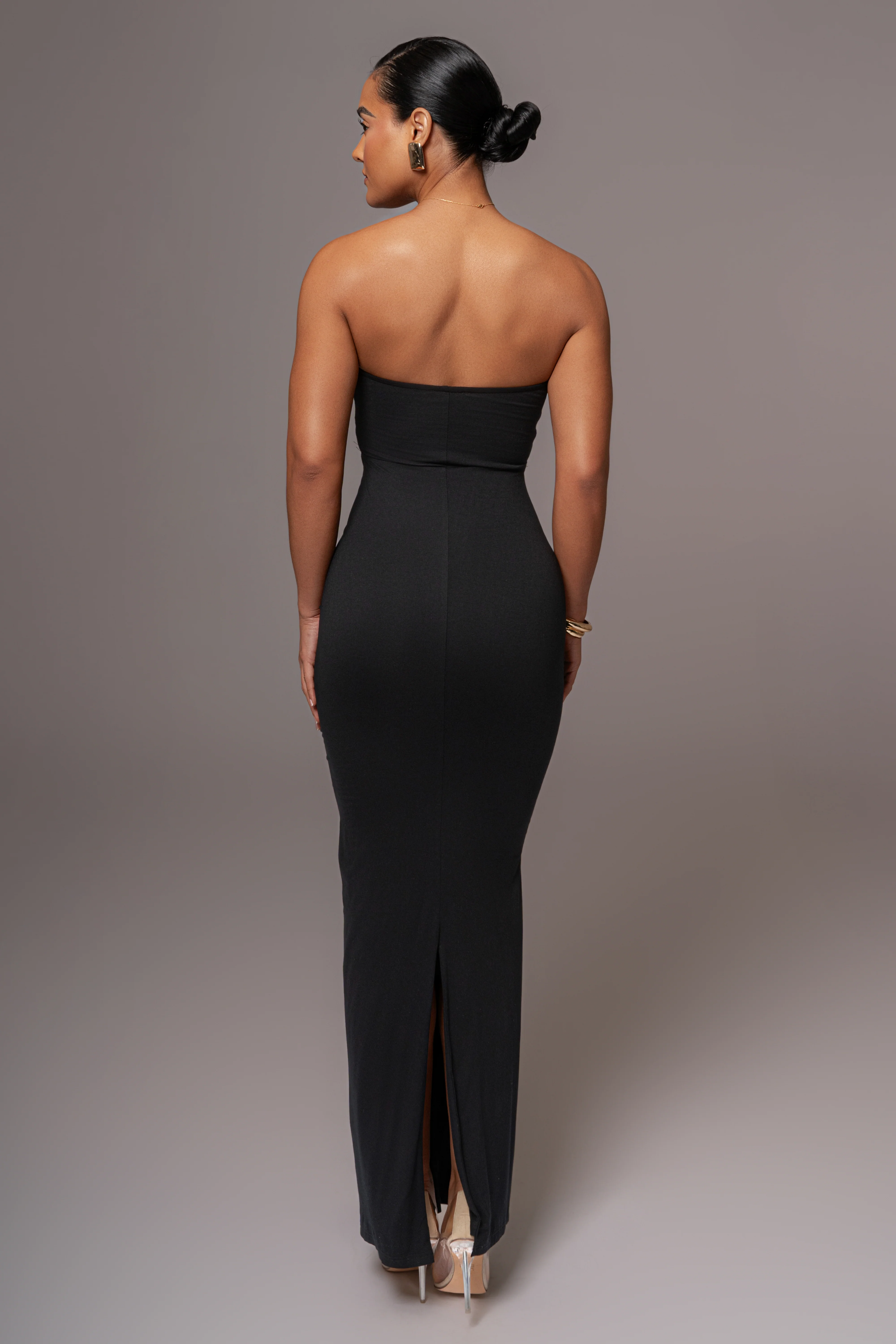 Black Strapless Drape Maxi Dress - Image 8