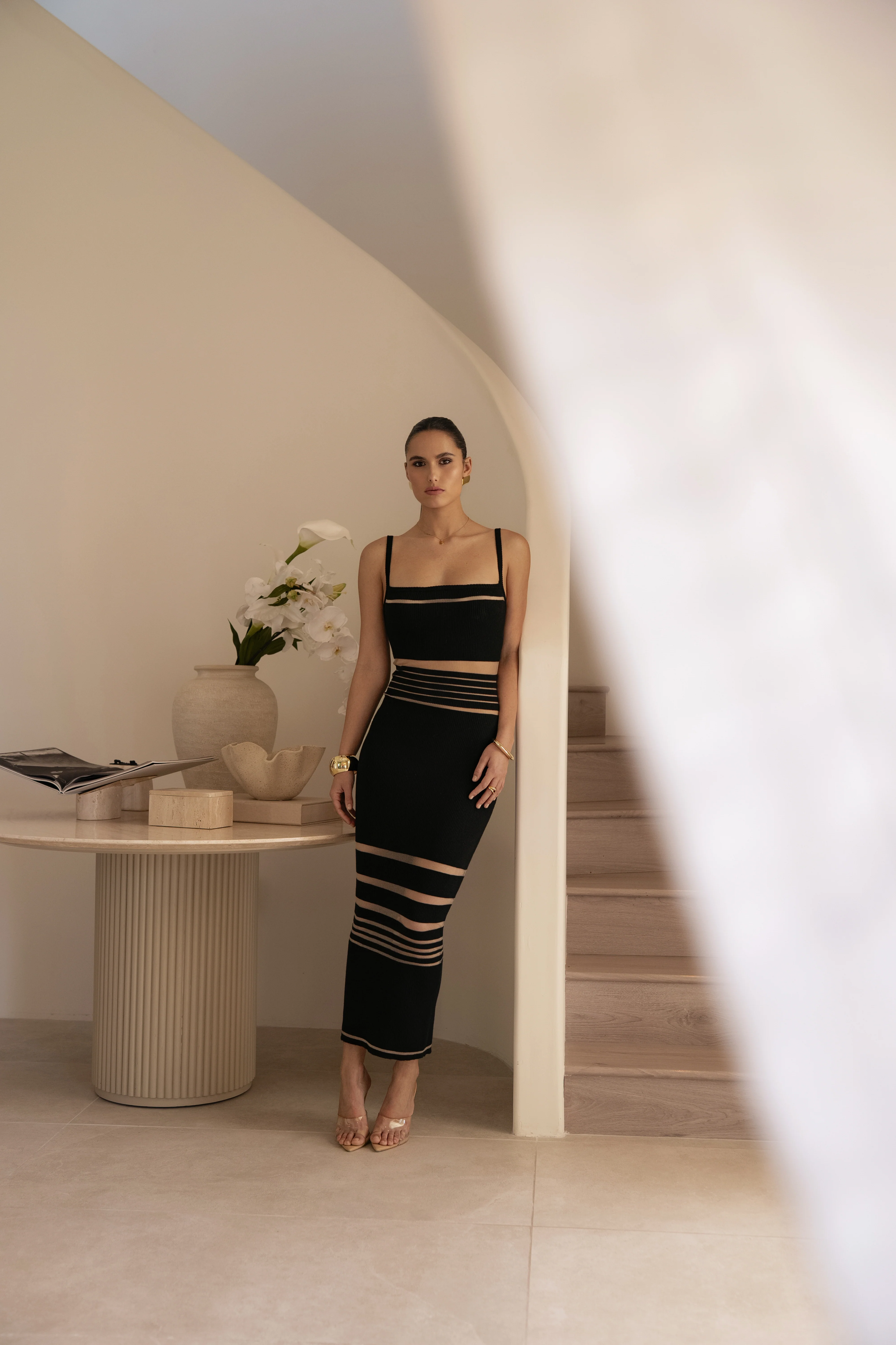 Black Striped Rib Knit Dress - Image 11