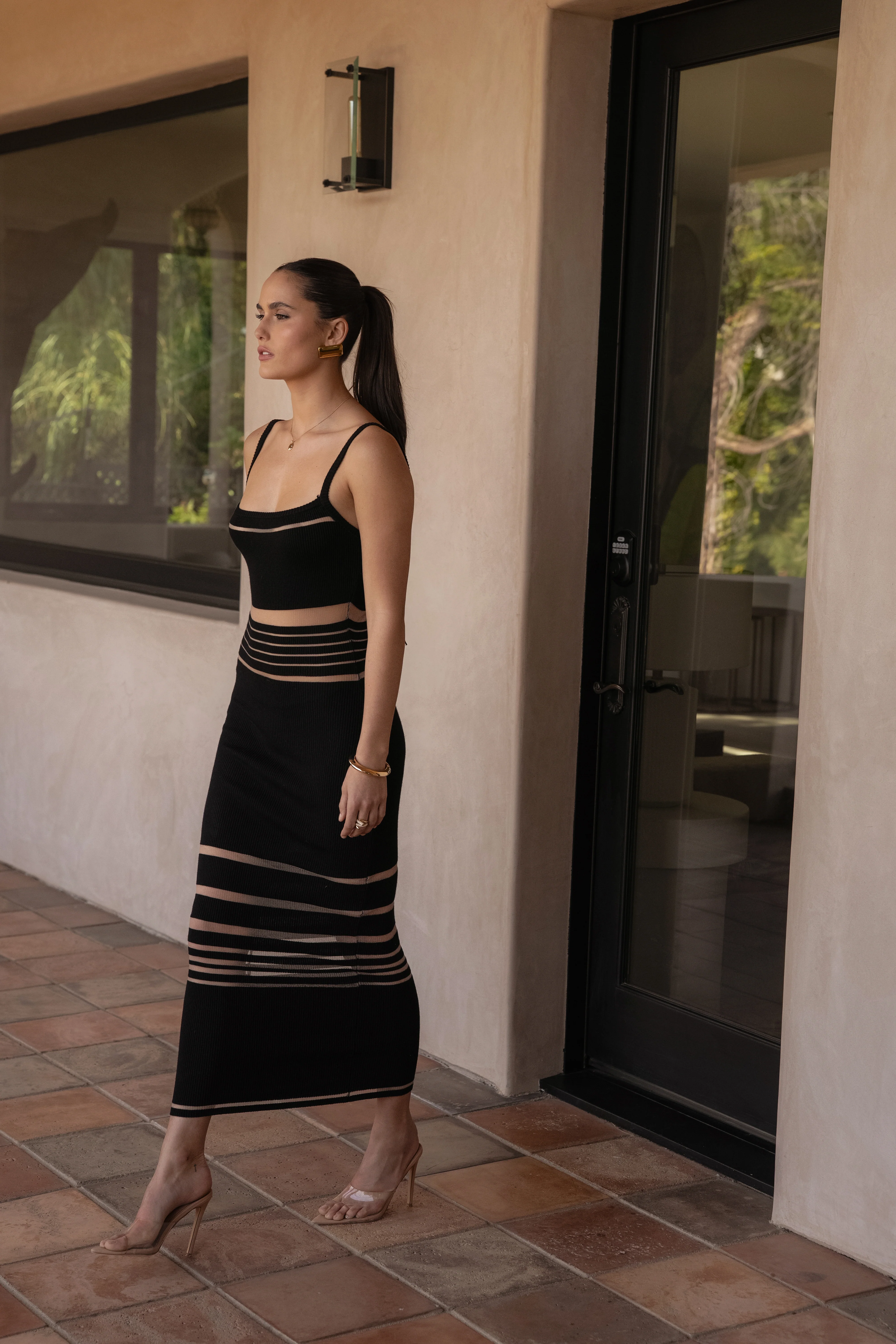 Black Striped Rib Knit Dress - Image 14