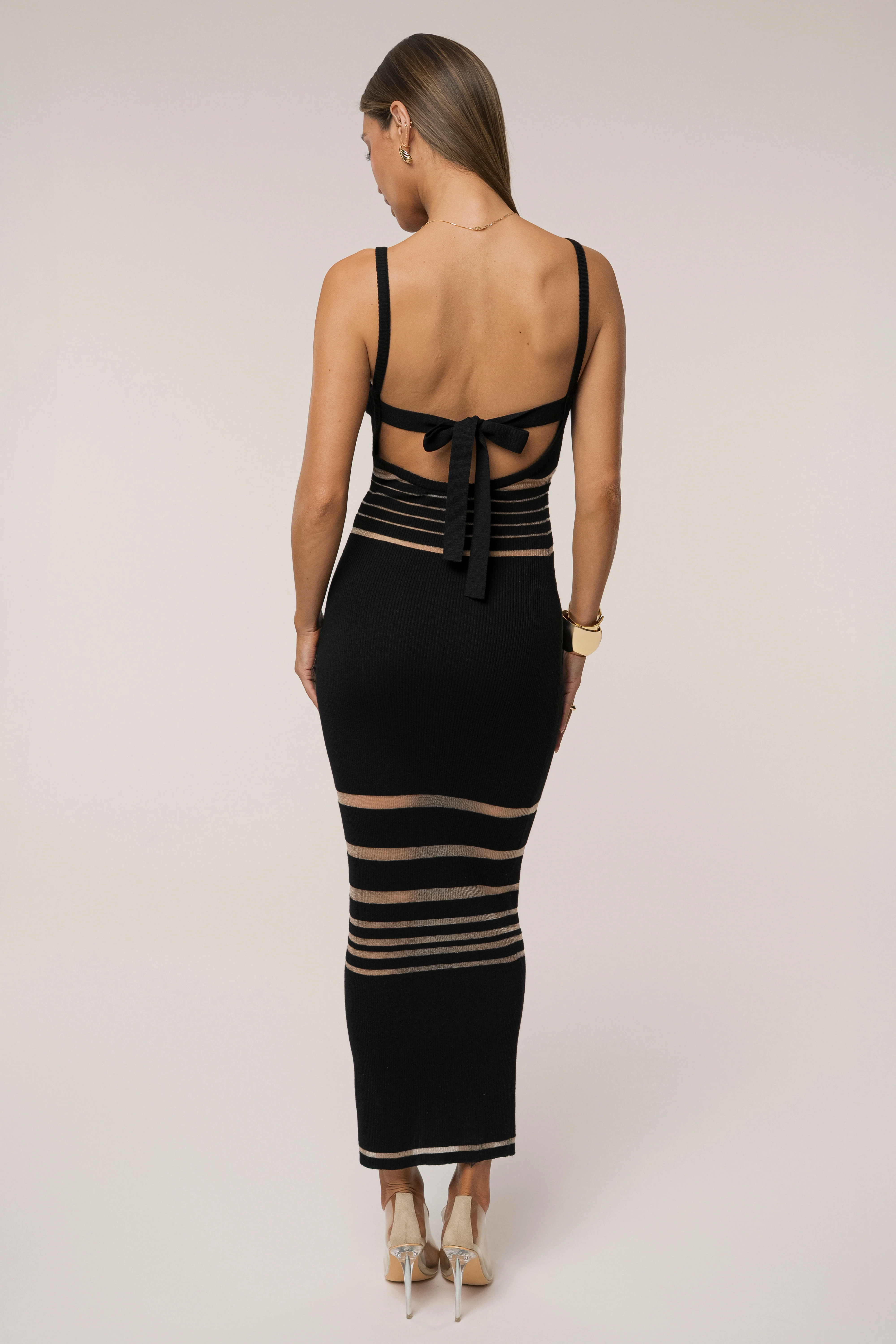 Black Striped Rib Knit Dress - Image 18