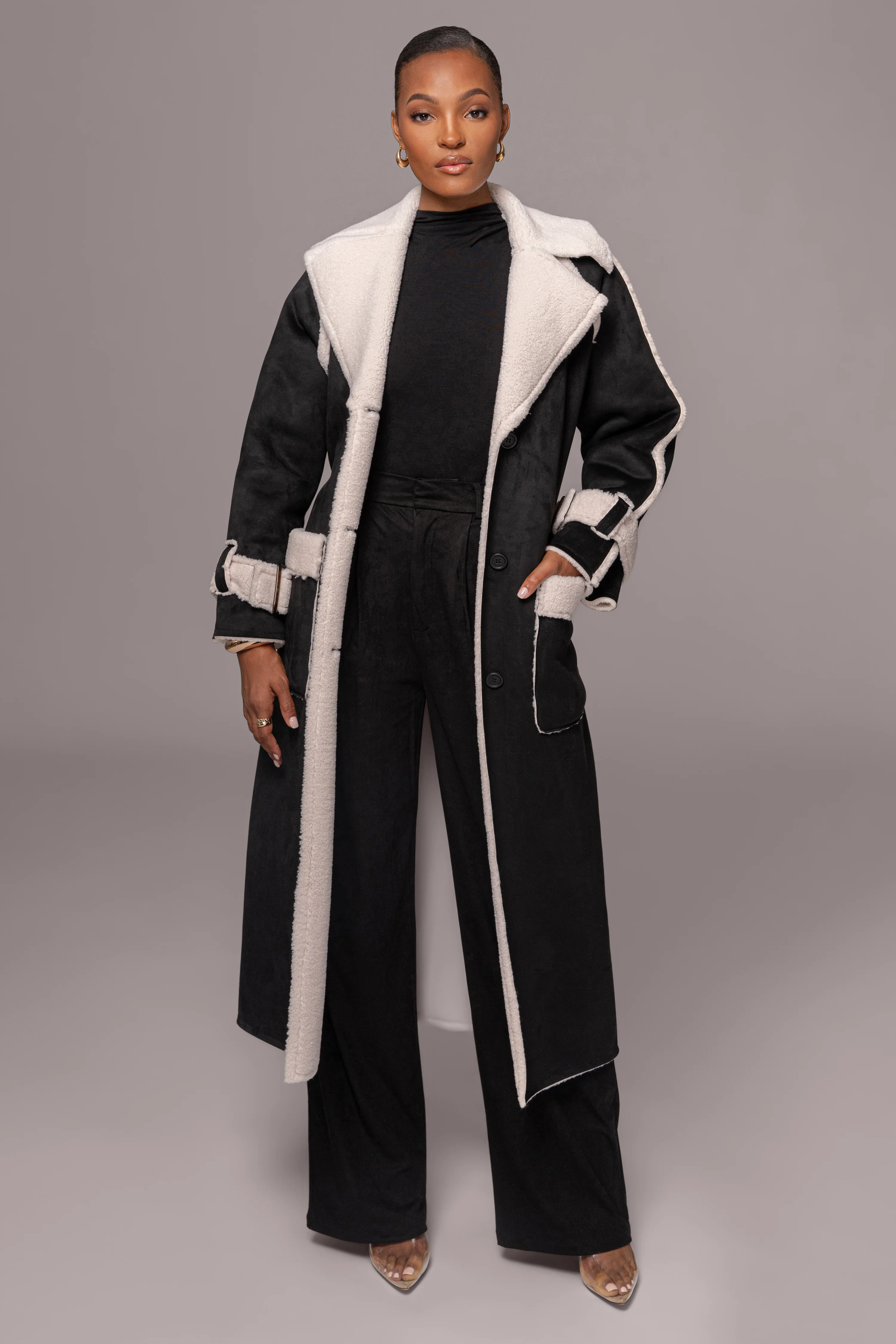 Black Suede And Sherpa Reversible Coat - Image 10