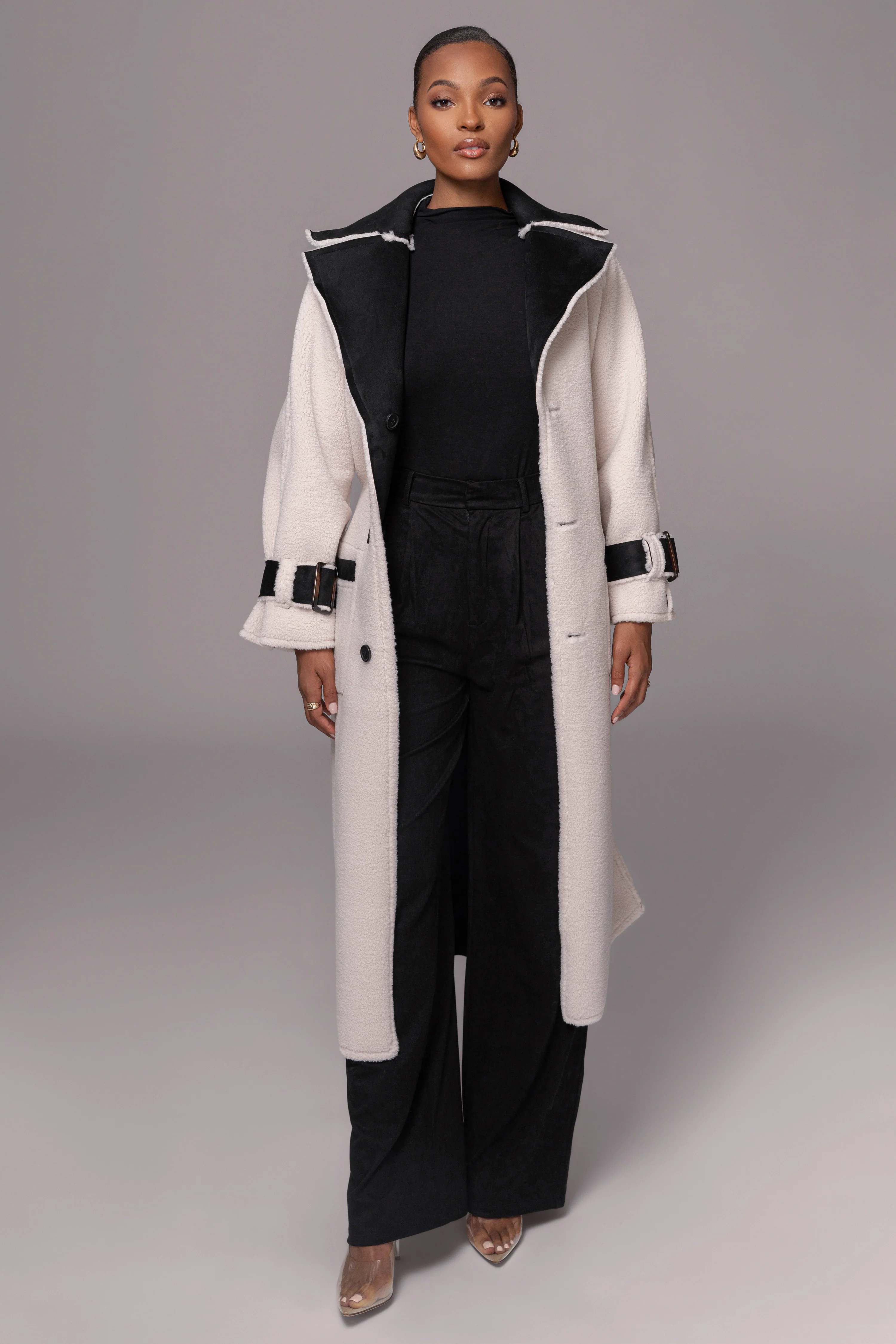 Black Suede And Sherpa Reversible Coat - Image 12