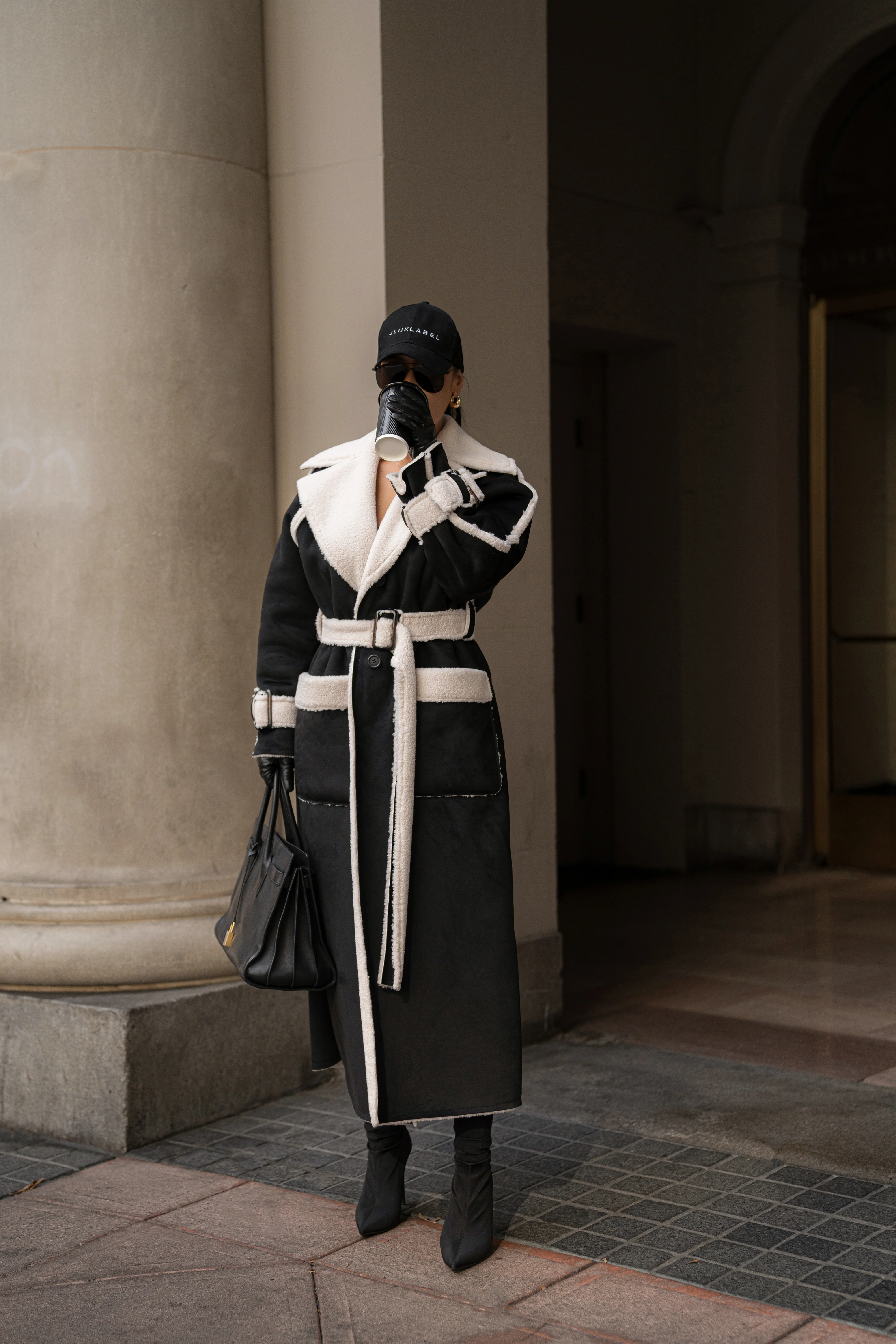 Black Suede And Sherpa Reversible Coat - Image 18