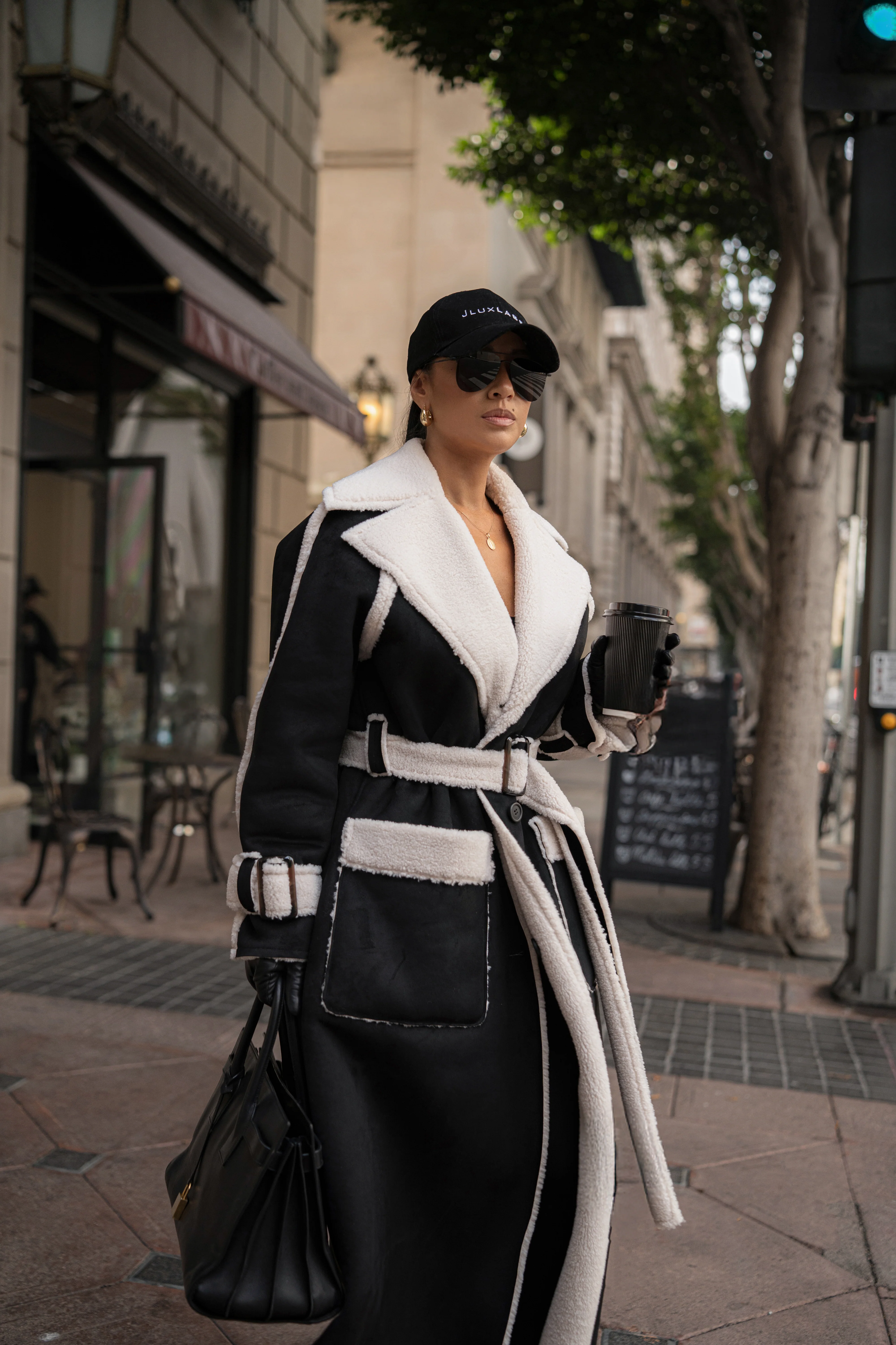 Black Suede And Sherpa Reversible Coat - Image 20