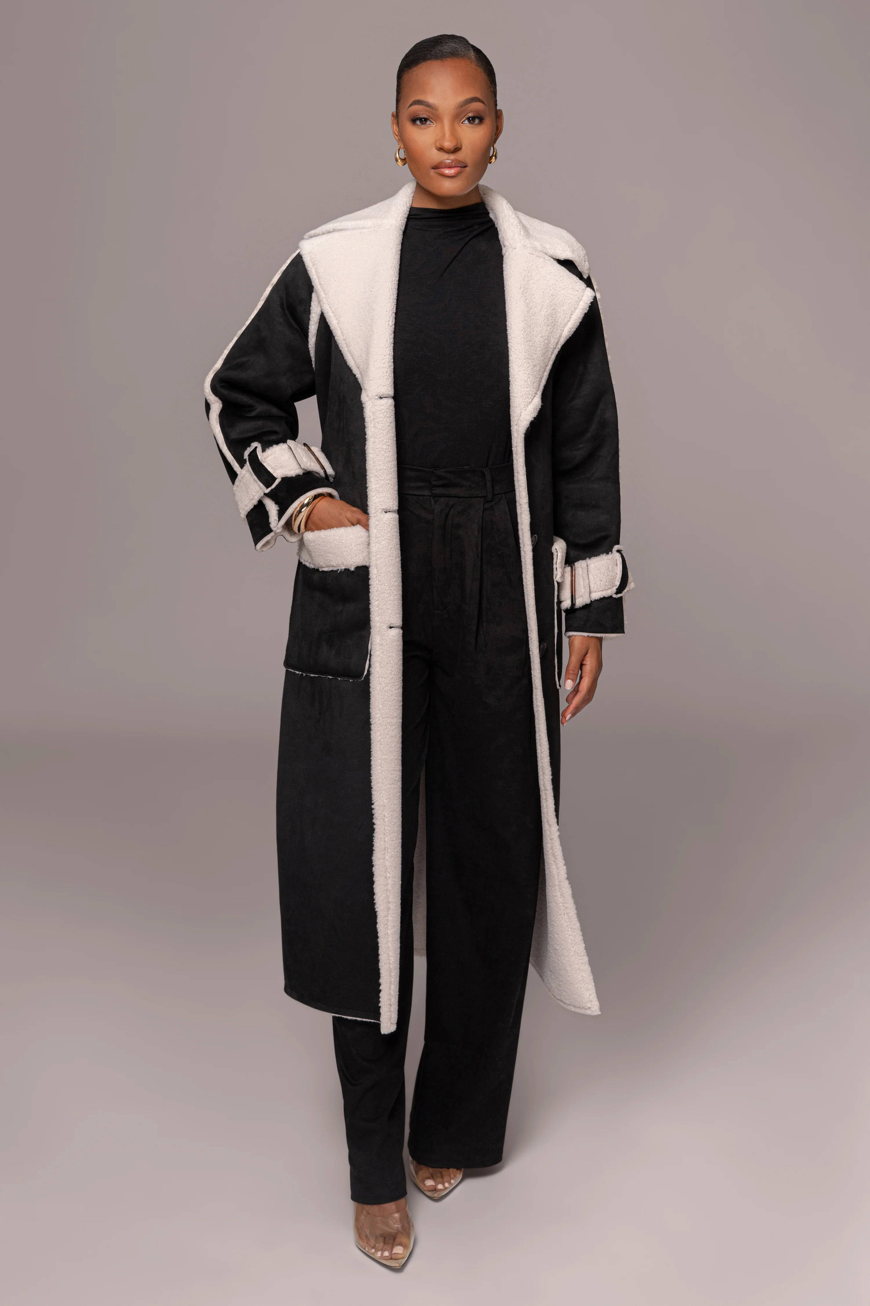 Black Suede And Sherpa Reversible Coat - Image 4