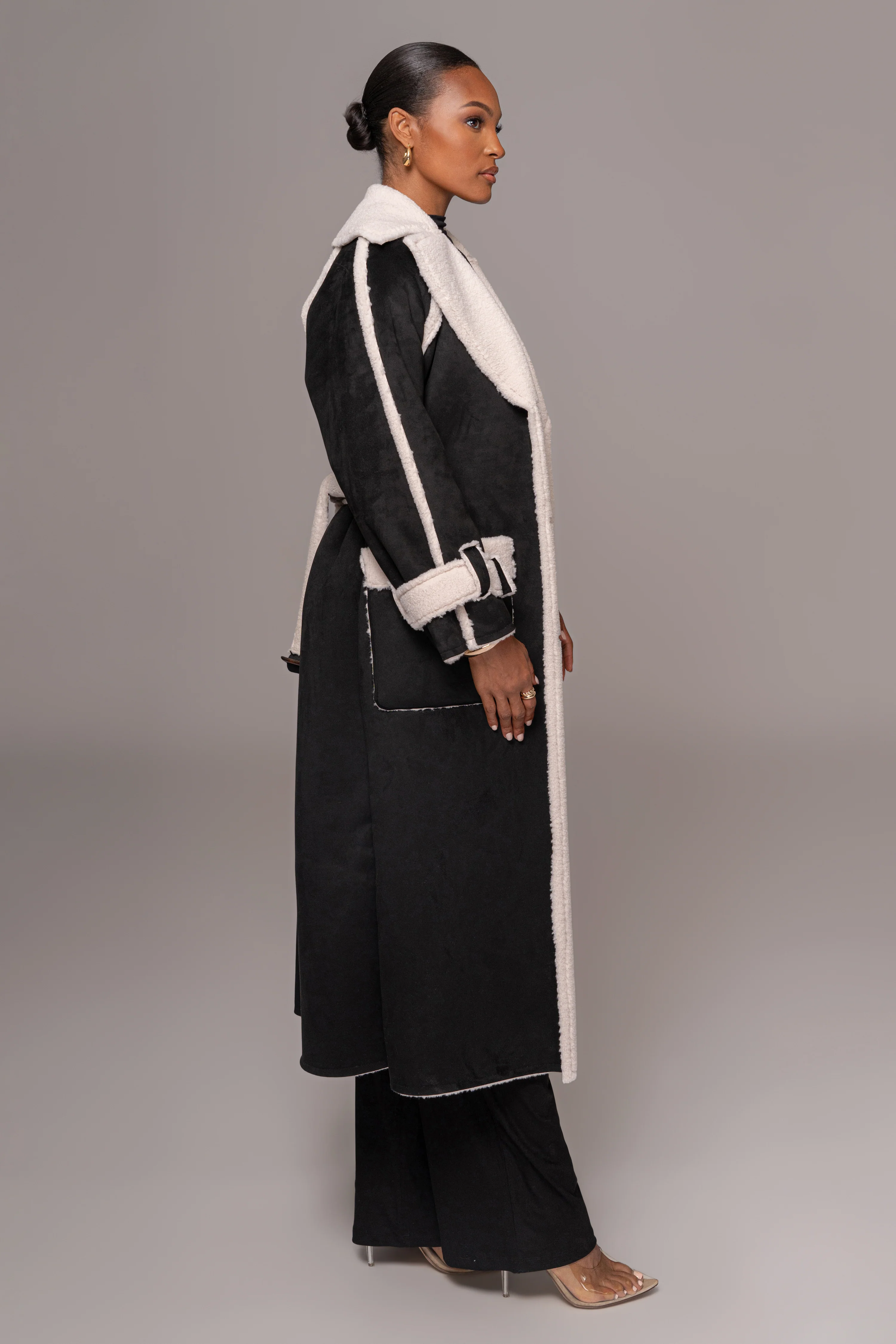 Black Suede And Sherpa Reversible Coat - Image 5