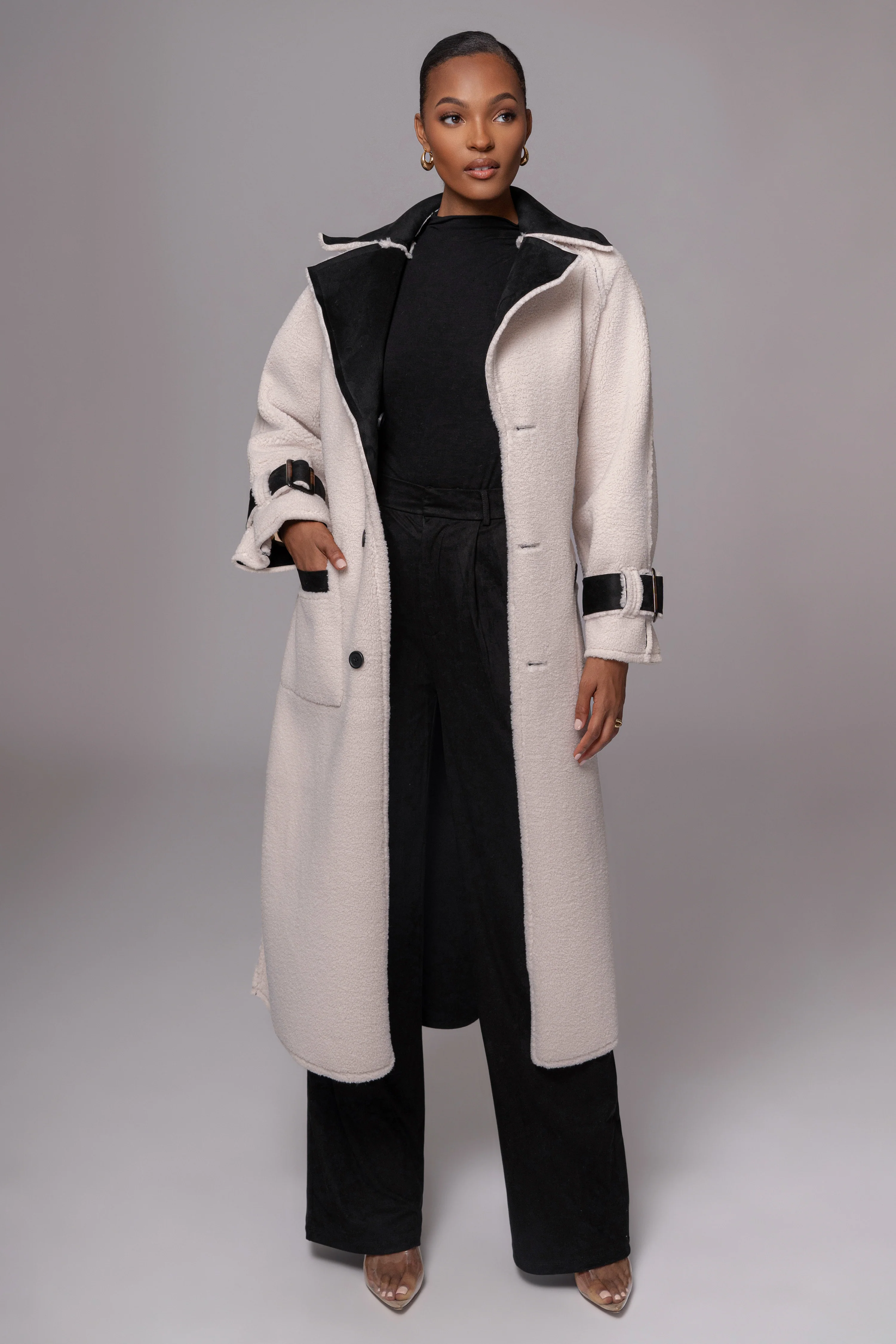 Black Suede And Sherpa Reversible Coat - Image 6