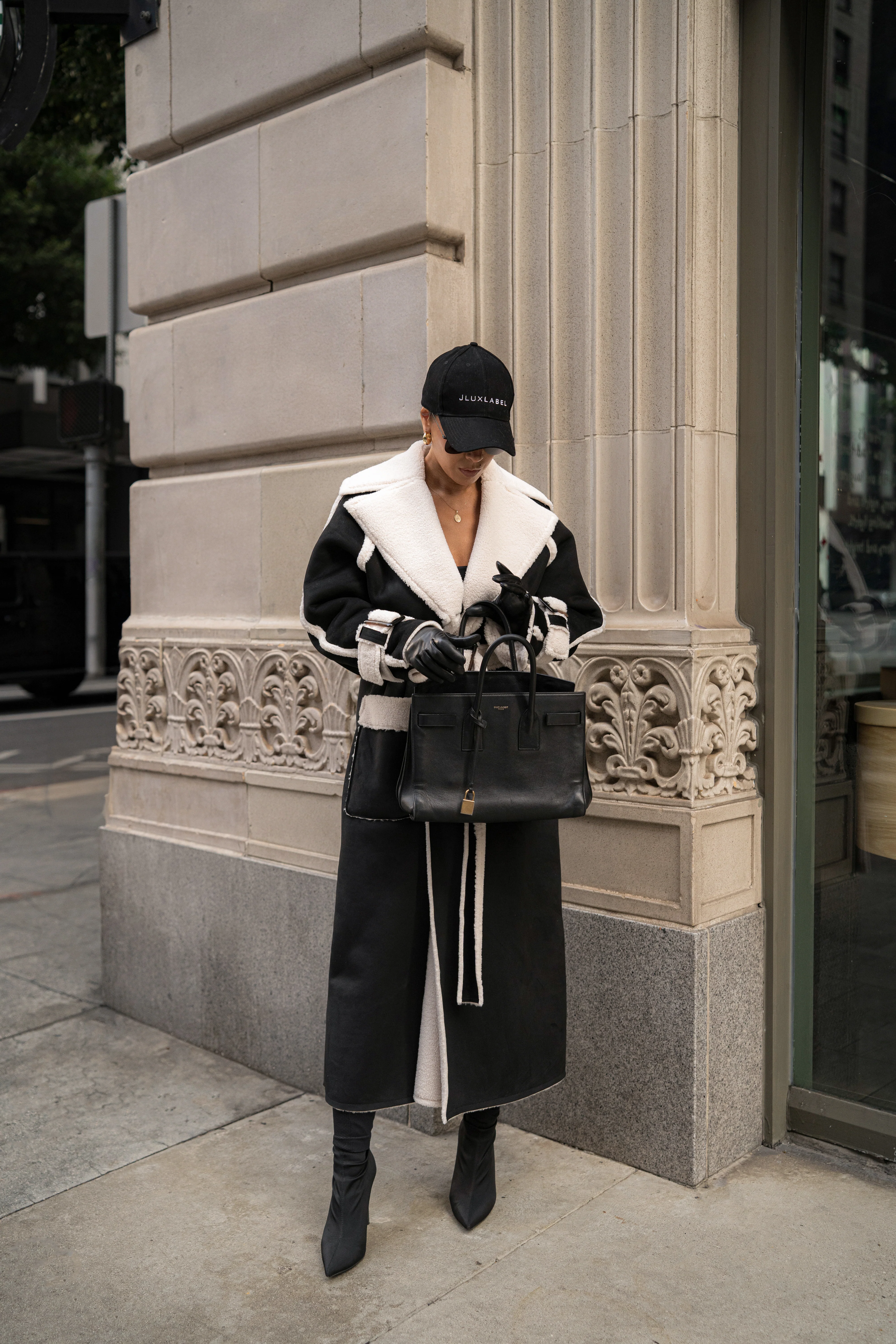 Black Suede And Sherpa Reversible Coat - Image 7