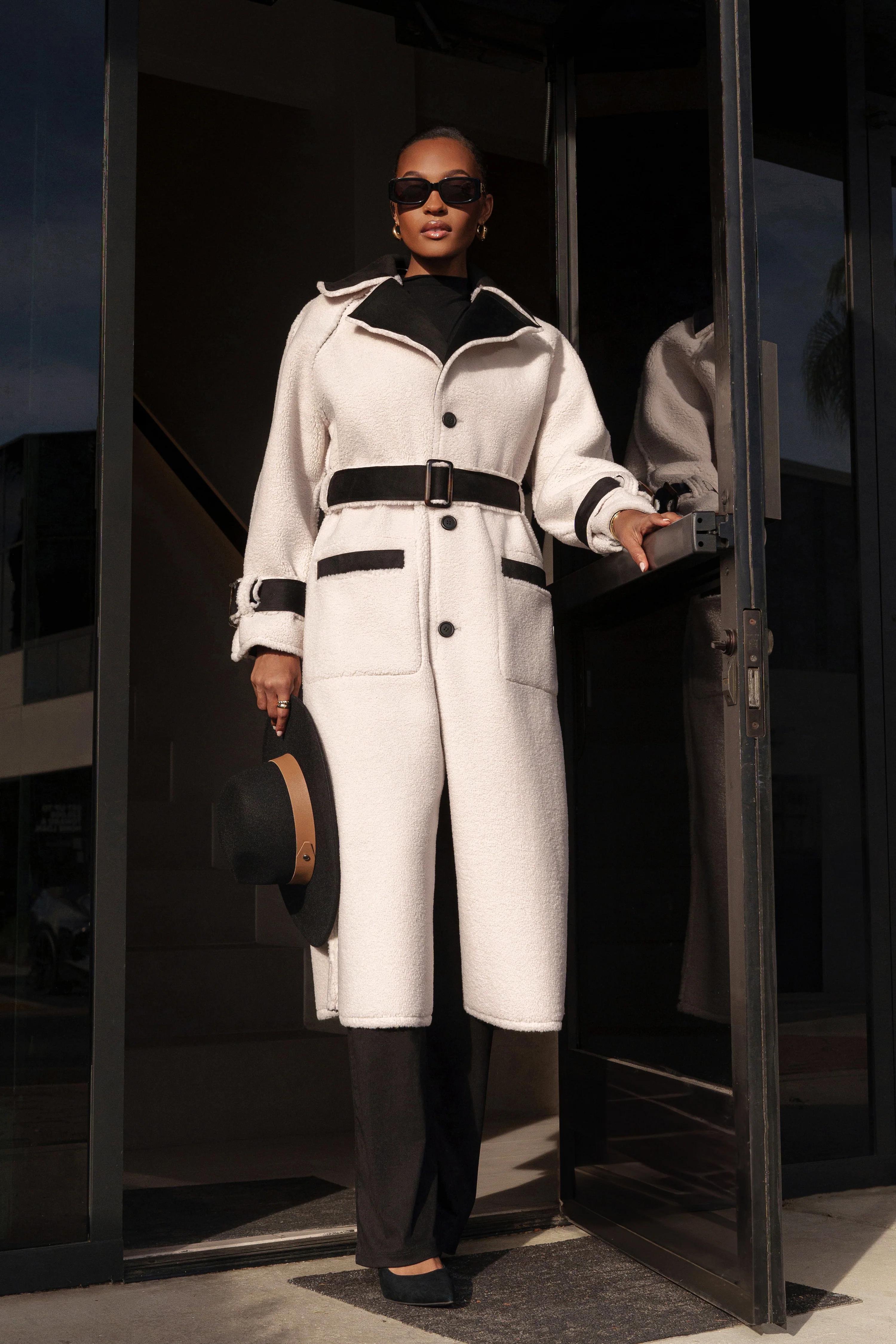 Black Suede And Sherpa Reversible Coat - Image 8
