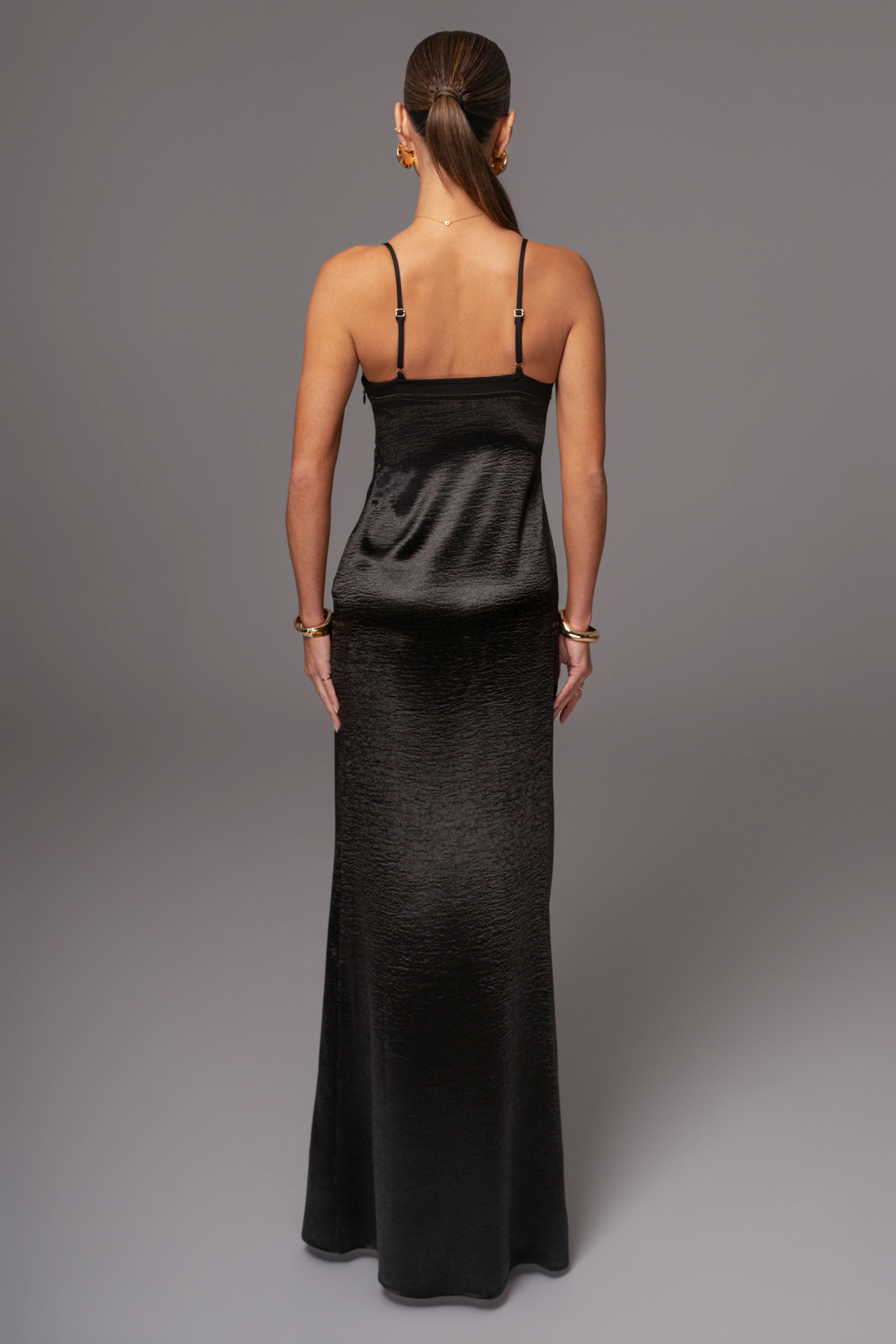 Black Surreal Satin Maxi Dress - Image 8