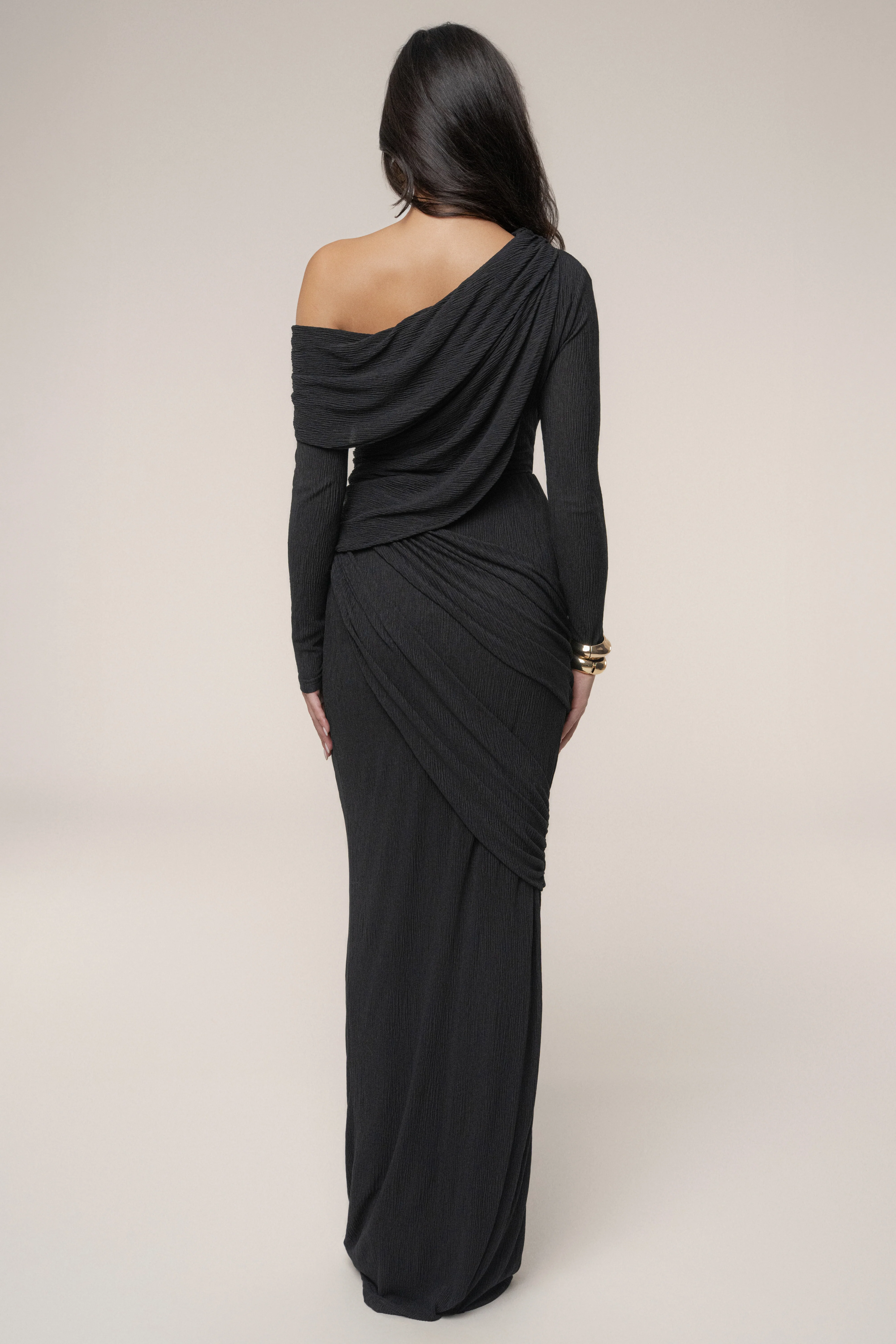 Black Textured One Shoulder Bodysuit - Image 10