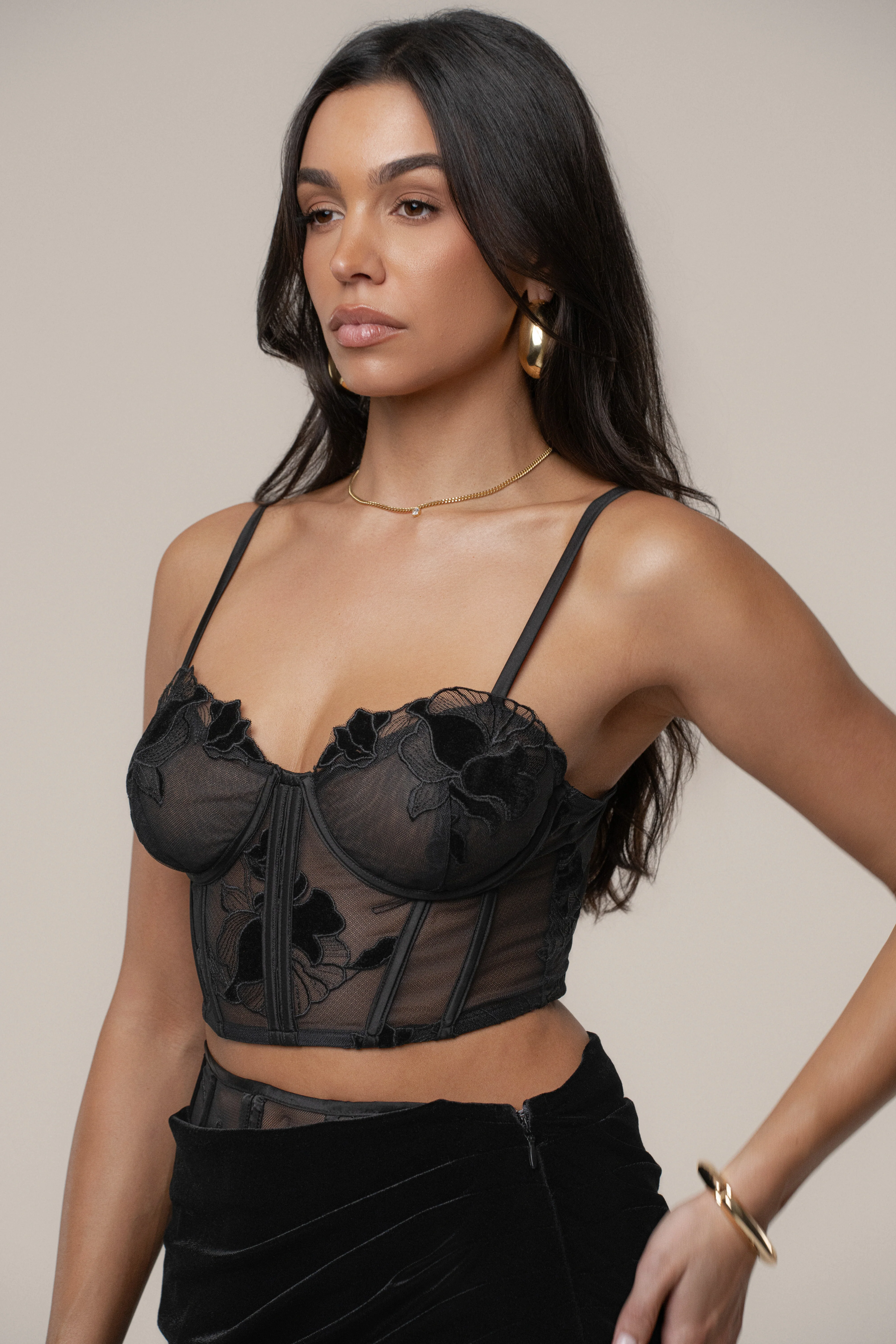 Black Velvet And Lace Bustier - Image 3