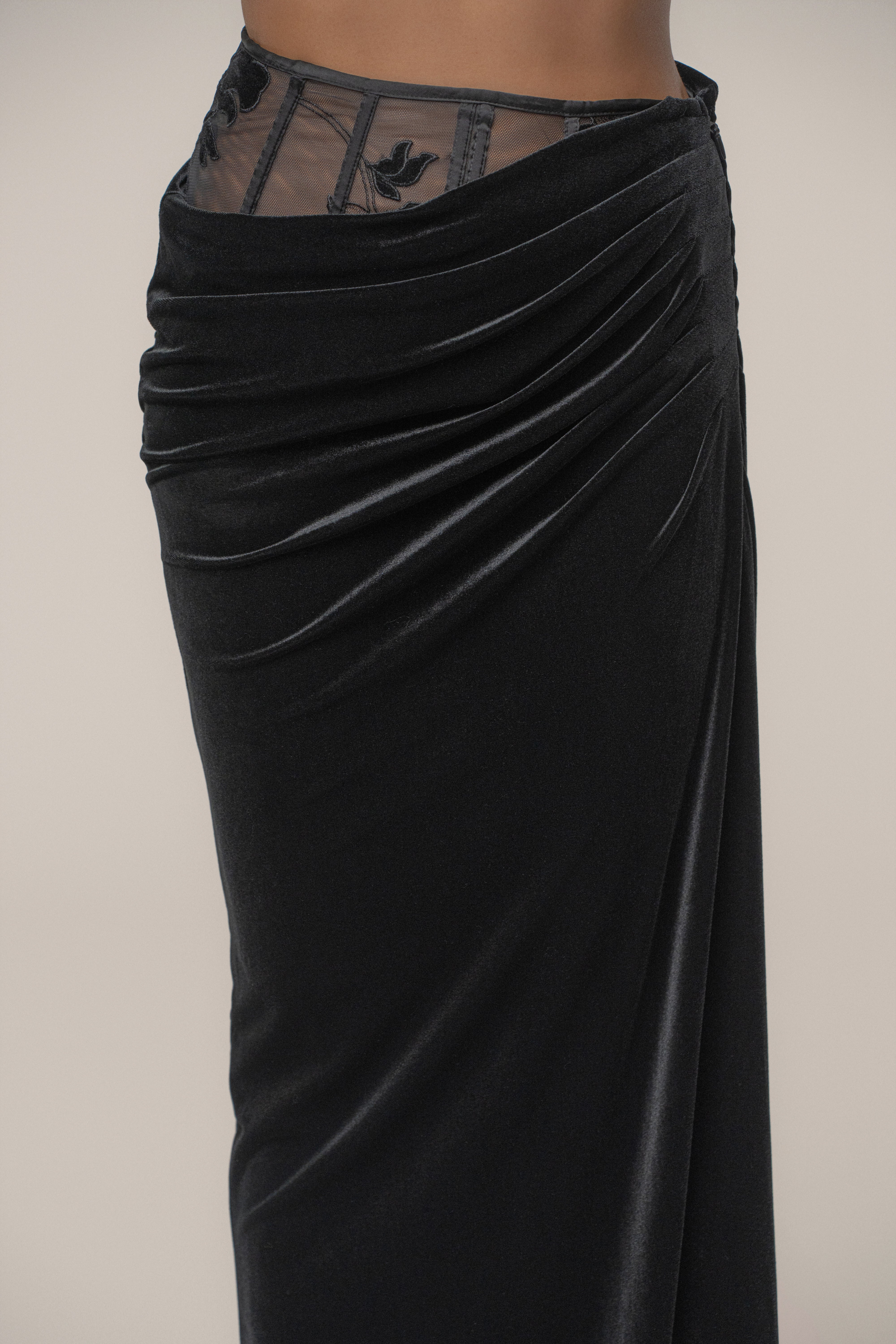 Black Velvet And Lace Maxi Skirt - Image 2