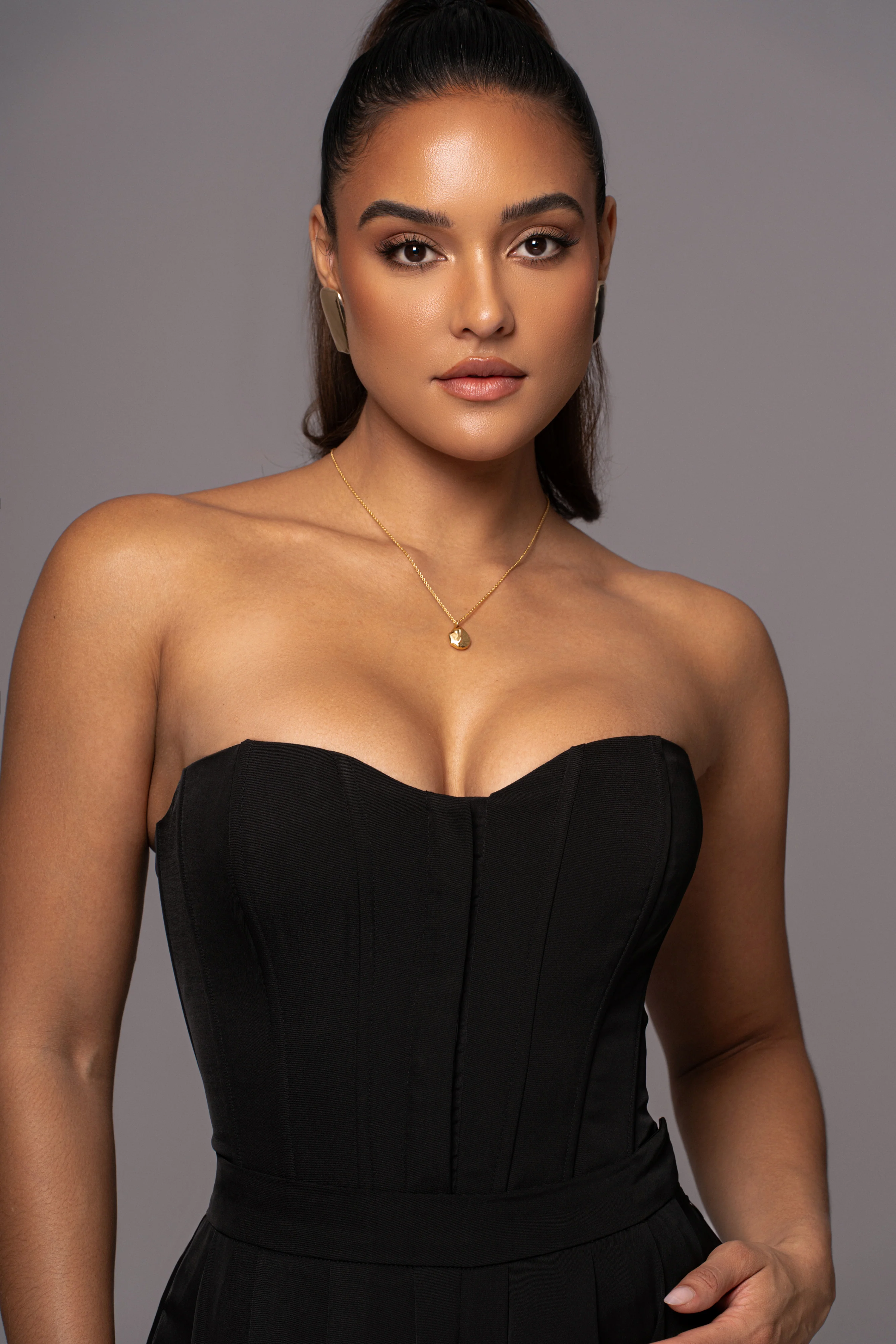 Black Viv Satin Bustier Top - Image 5