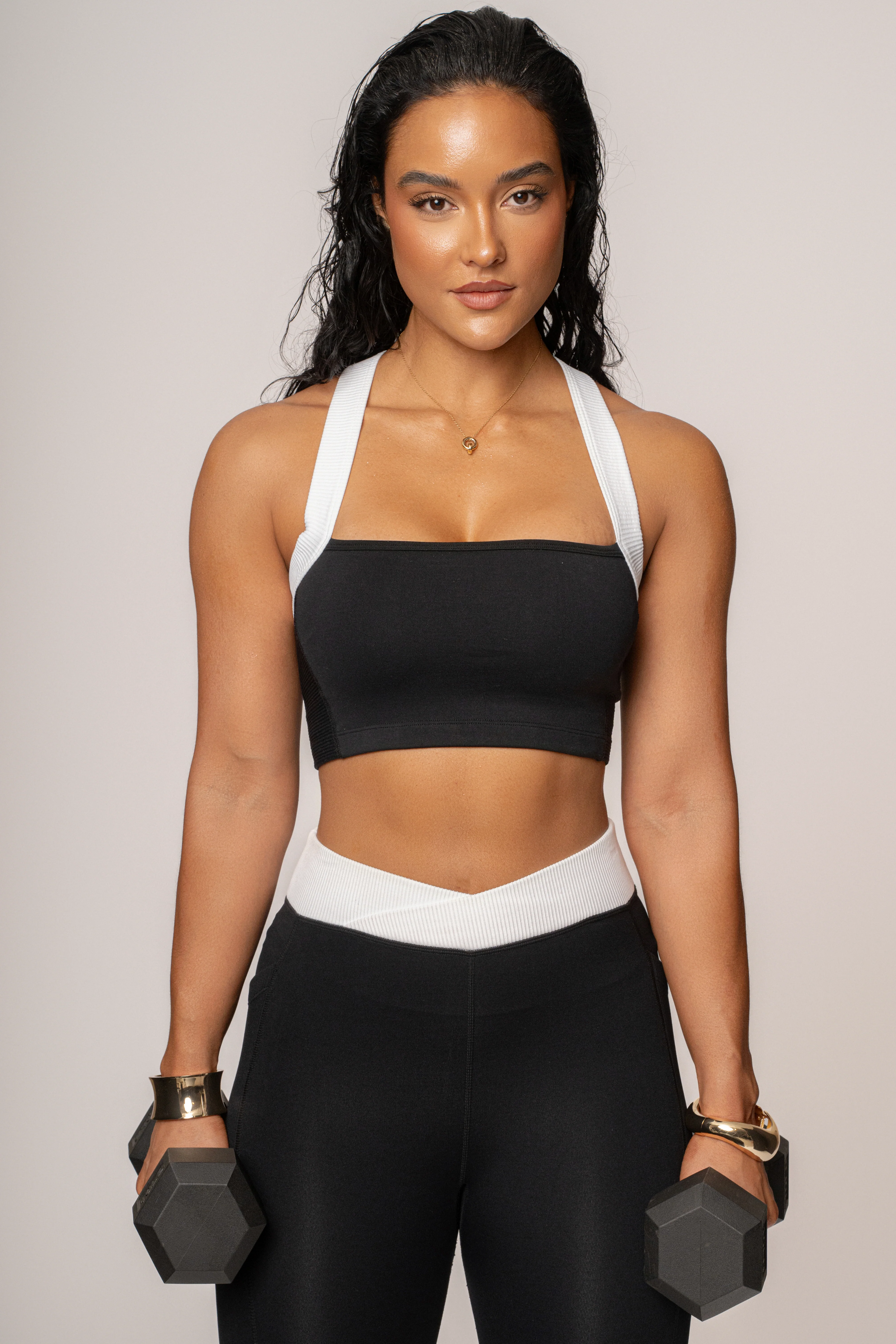 Black/White Ultimate Ribbed Halter Top - Image 2