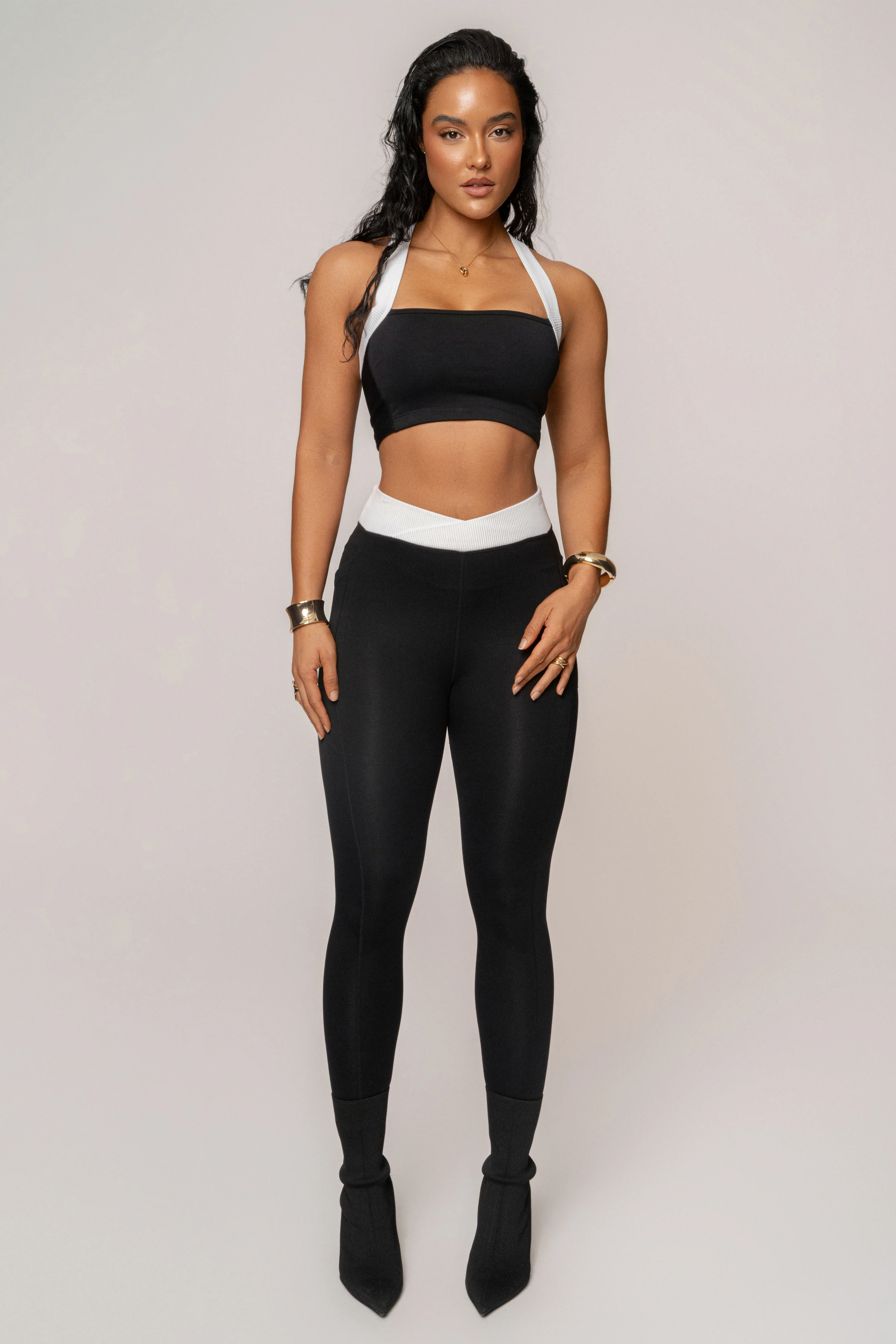 Black/White Ultimate Ribbed Halter Top - Image 3