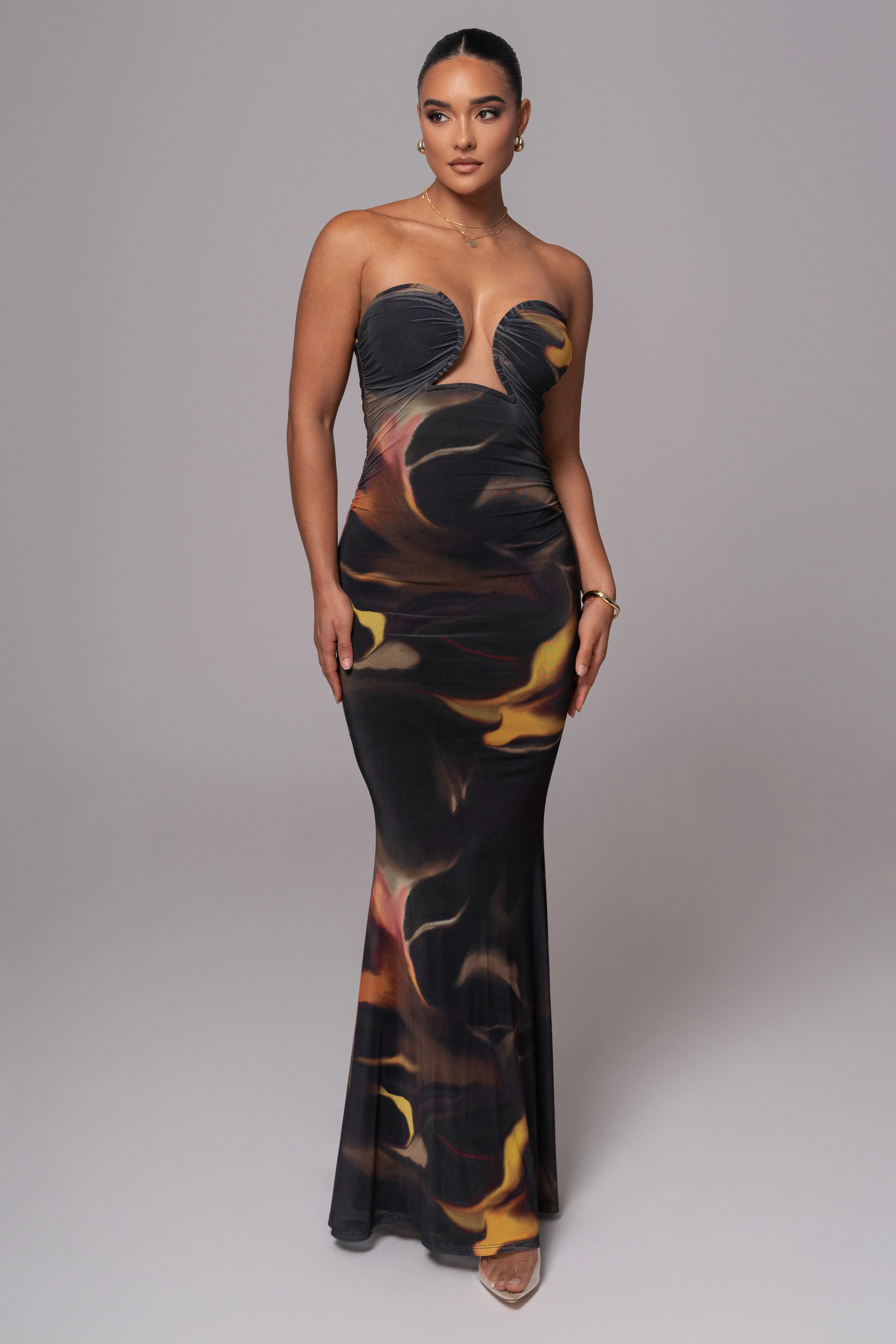 Black/Yellow Bethany Strapless Maxi Dress - Image 3