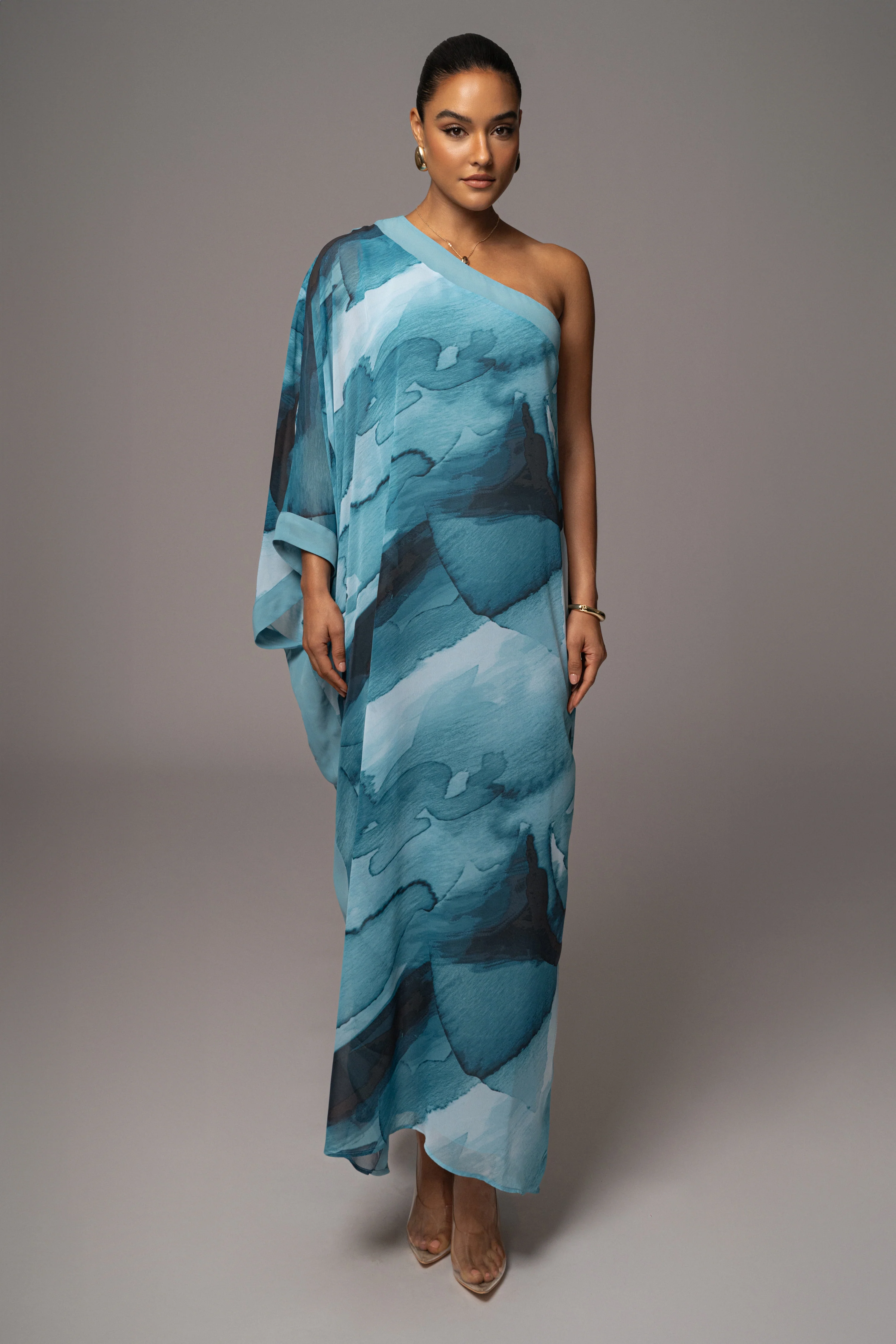 Blue Abstract Mariel One Shoulder Maxi Dress - Image 5