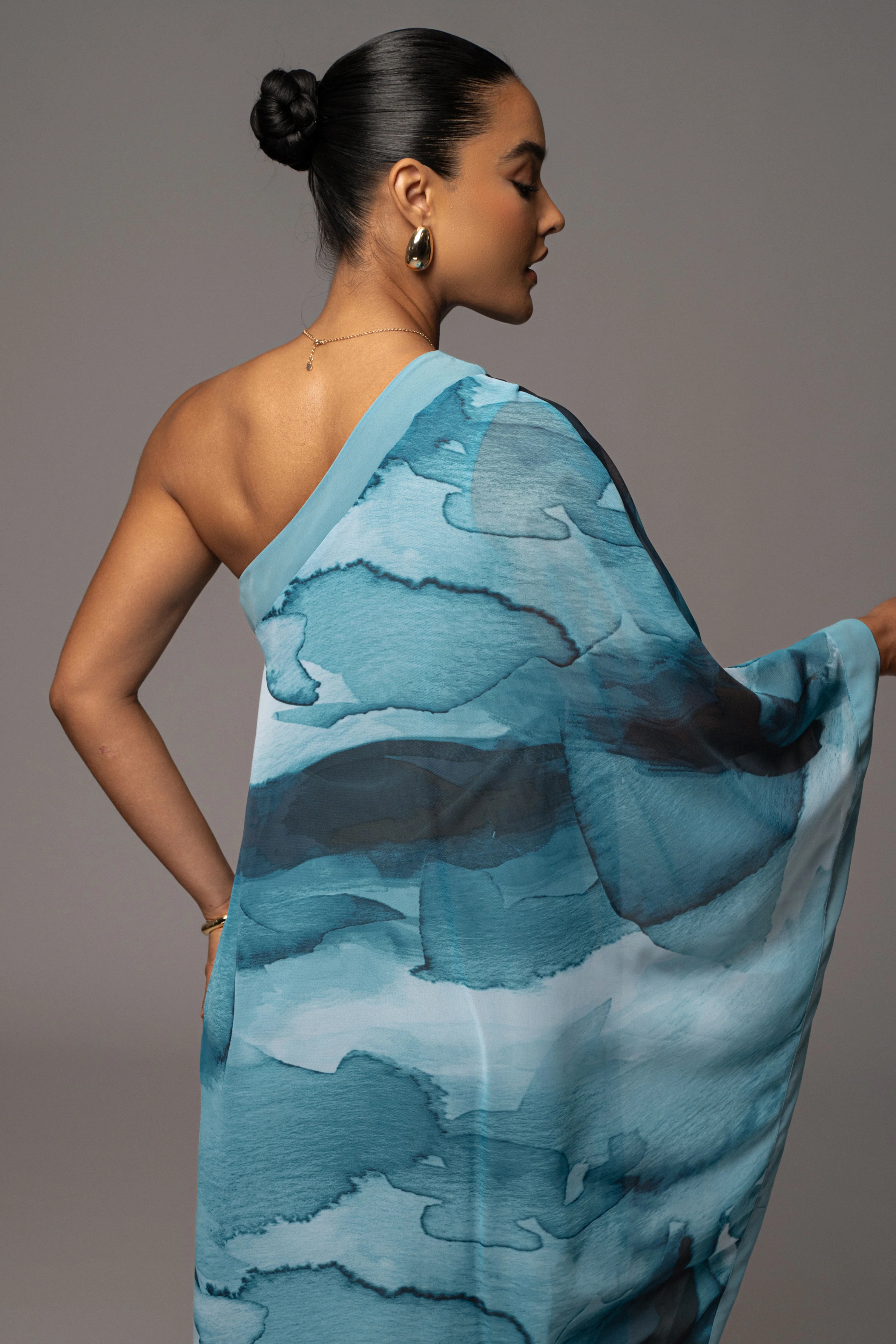 Blue Abstract Mariel One Shoulder Maxi Dress - Image 6