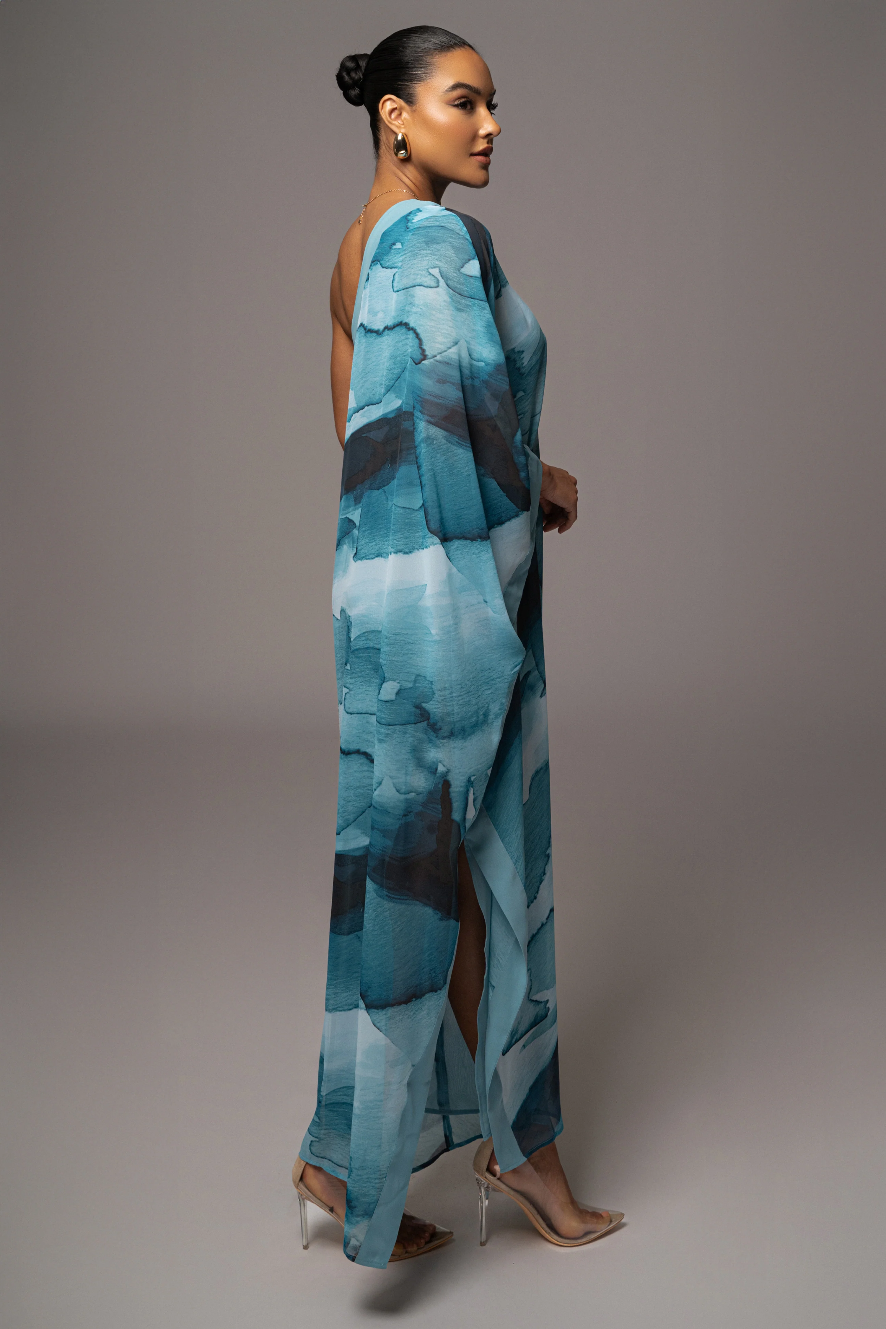 Blue Abstract Mariel One Shoulder Maxi Dress - Image 7