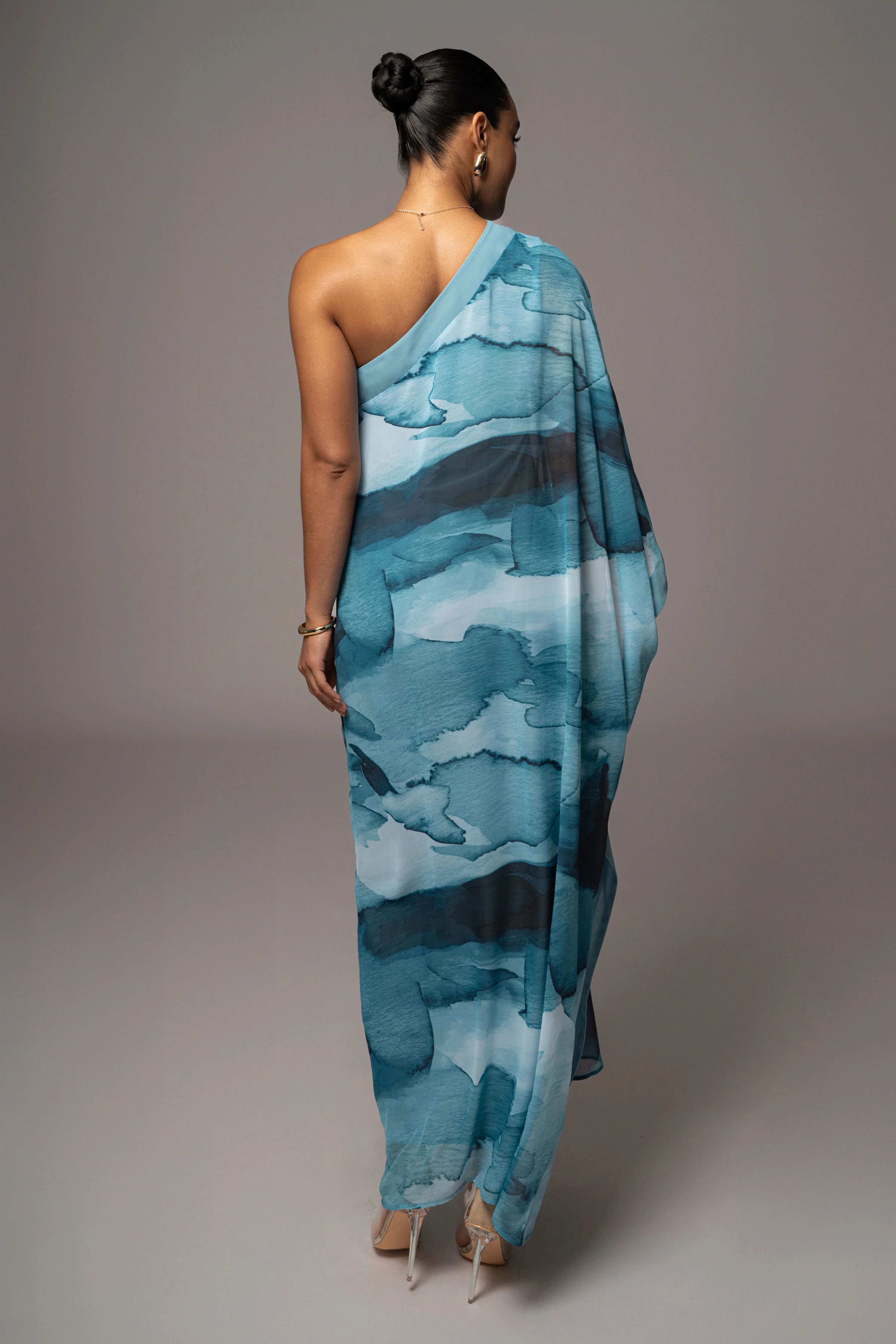Blue Abstract Mariel One Shoulder Maxi Dress - Image 8