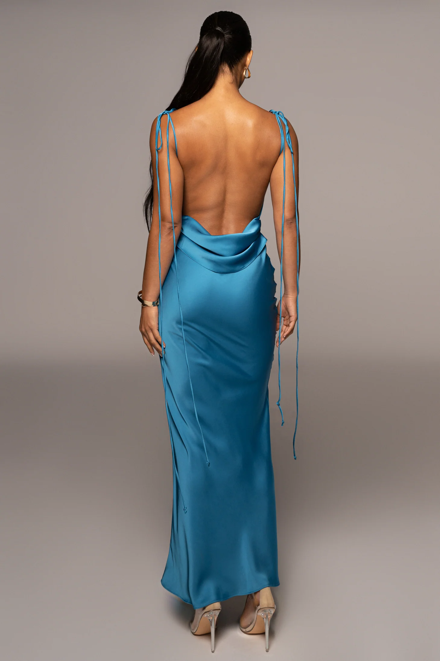 Blue Irresistible Satin Maxi Dress - Image 8