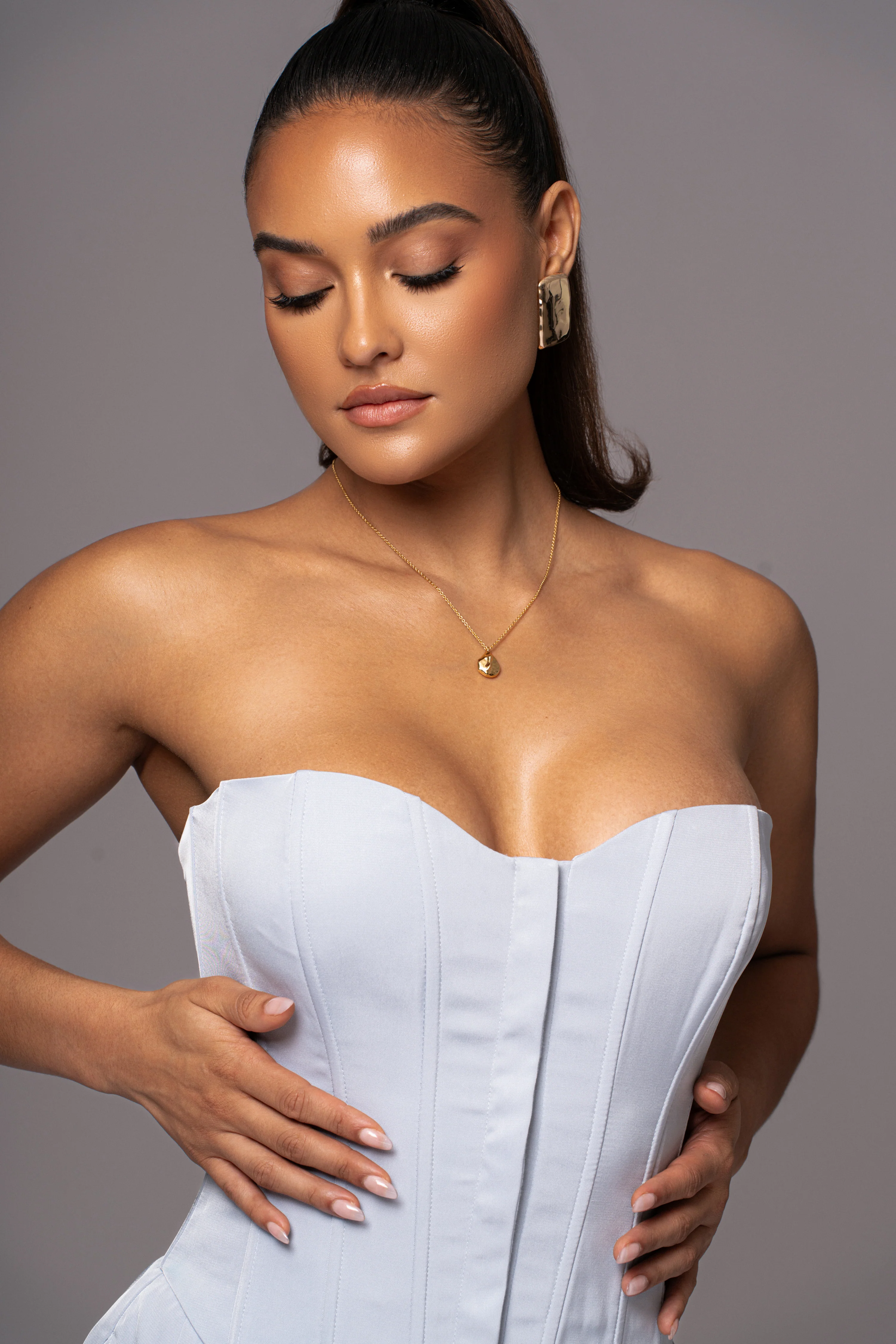 Blue Viv Satin Bustier Top - Image 3