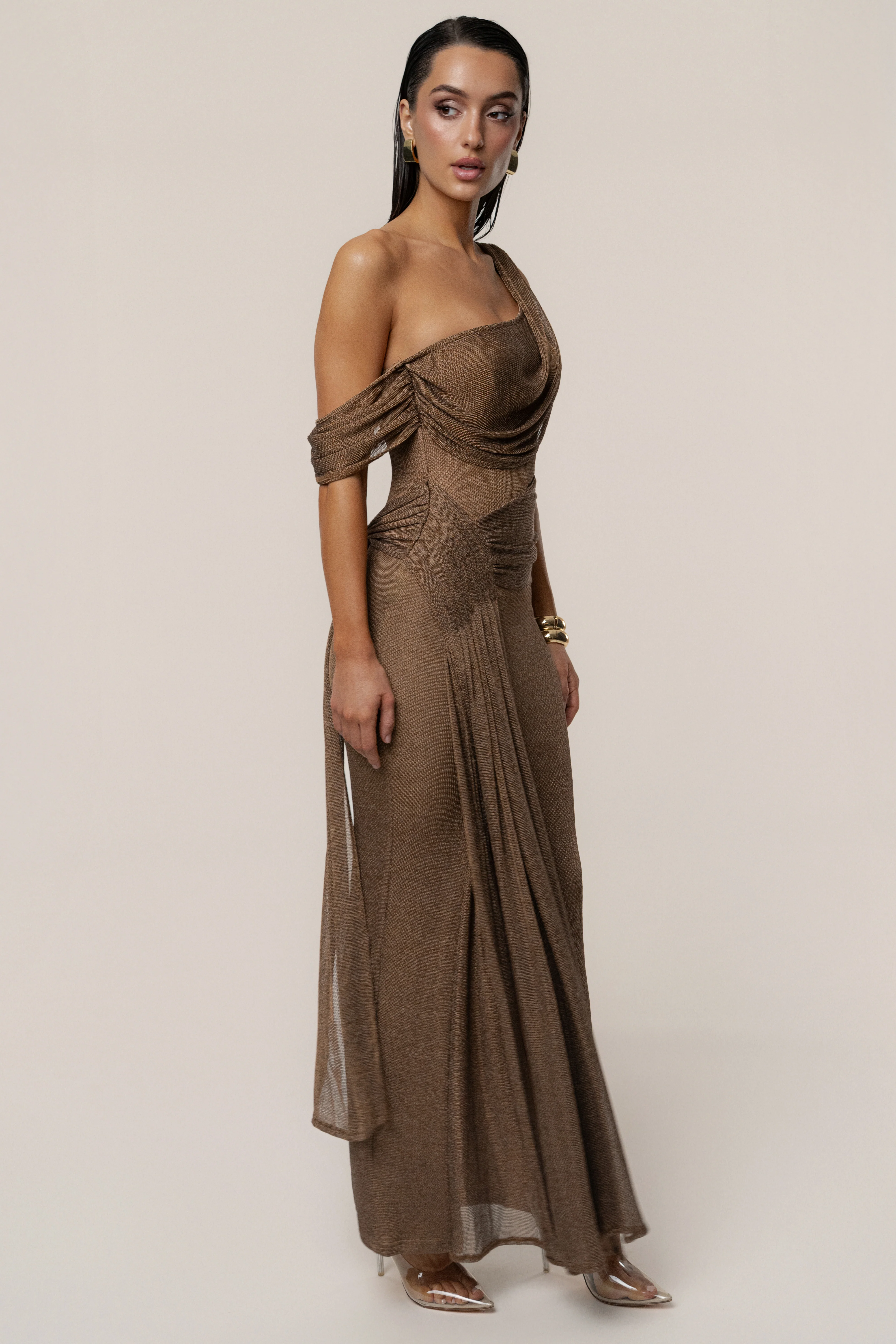 Bronze Draped Metallic Maxi Dress - Image 5