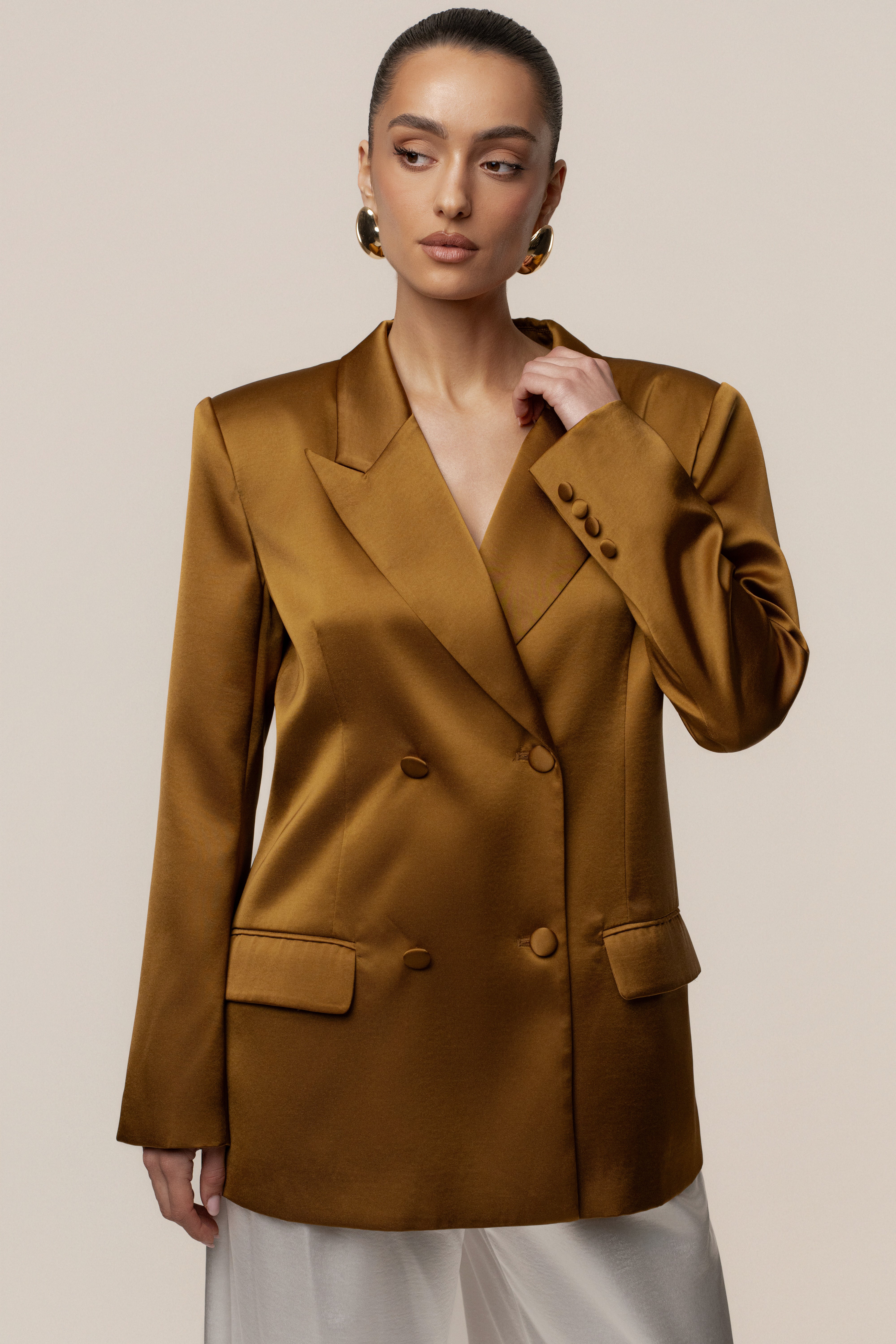Bronze Lara Oversize Satin Blazer - Image 3
