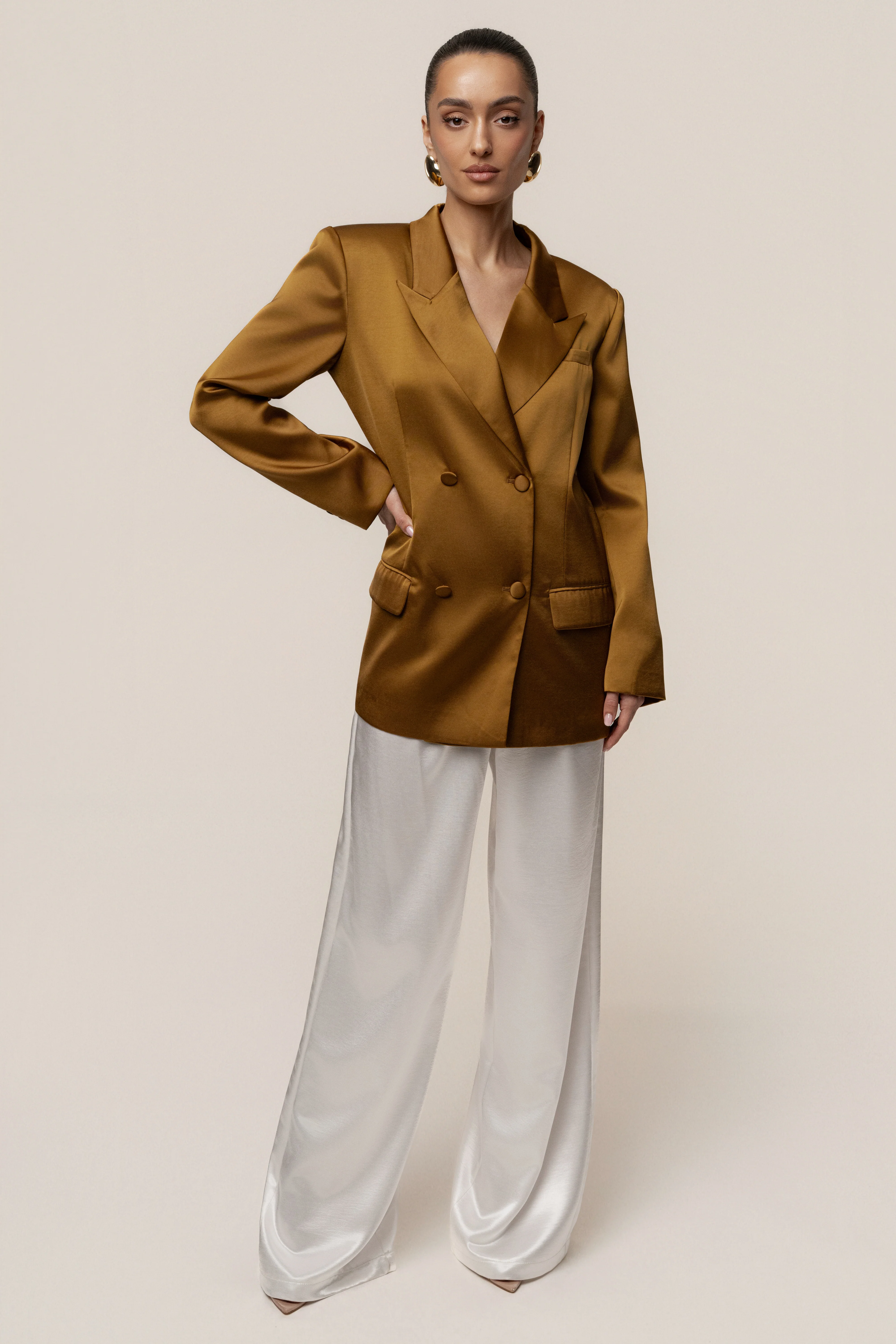 Bronze Lara Oversize Satin Blazer - Image 4