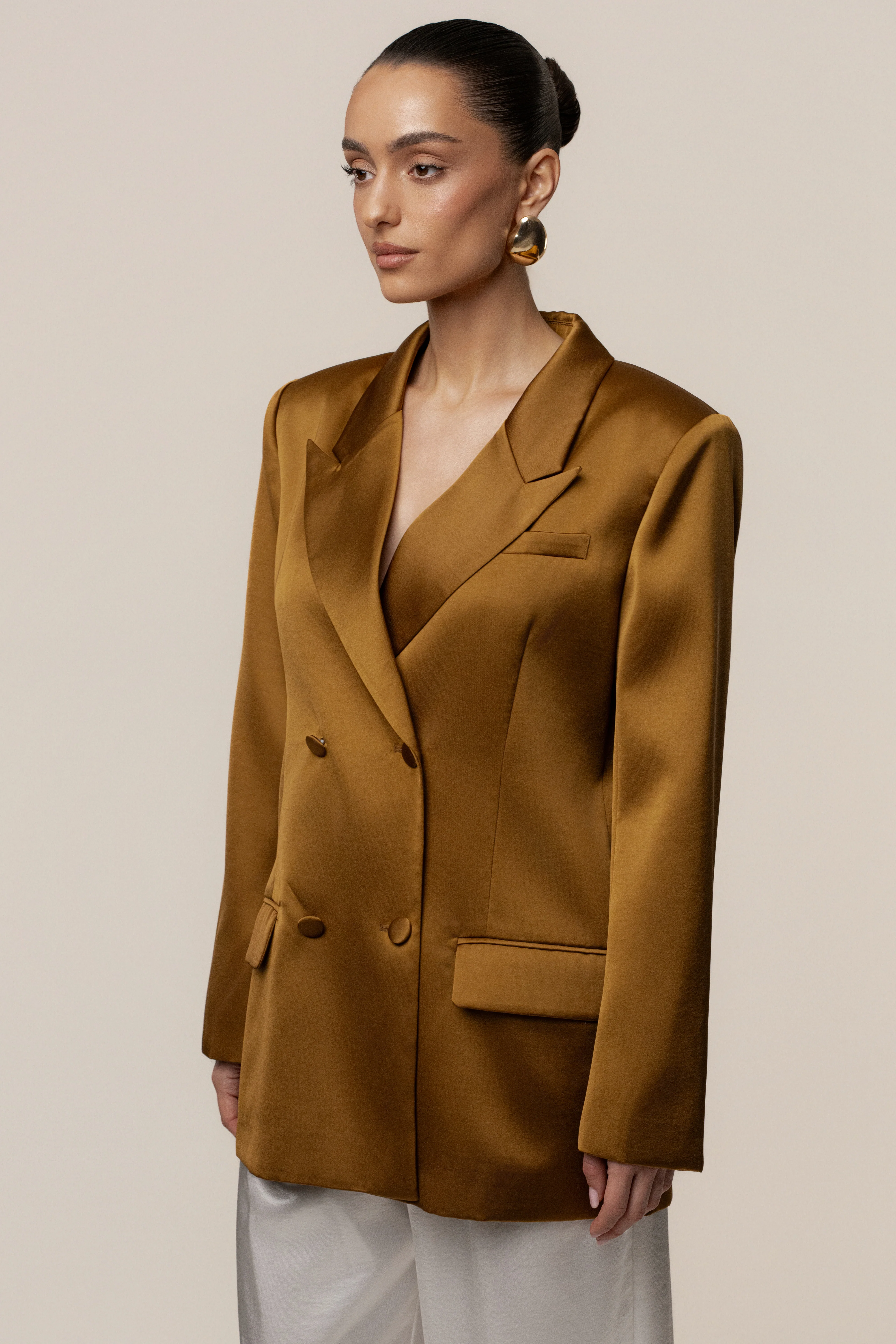 Bronze Lara Oversize Satin Blazer - Image 7