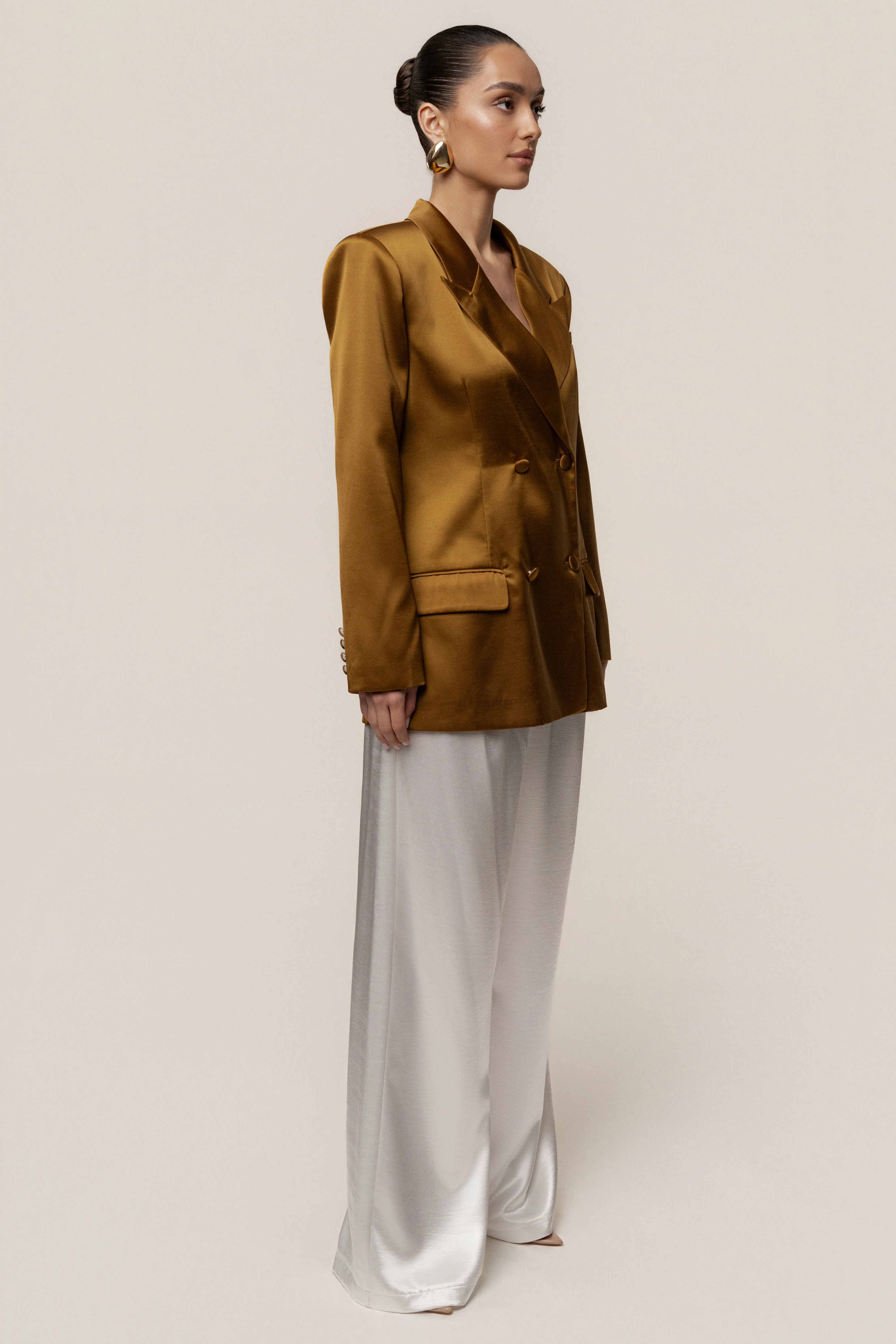 Bronze Lara Oversize Satin Blazer - Image 9