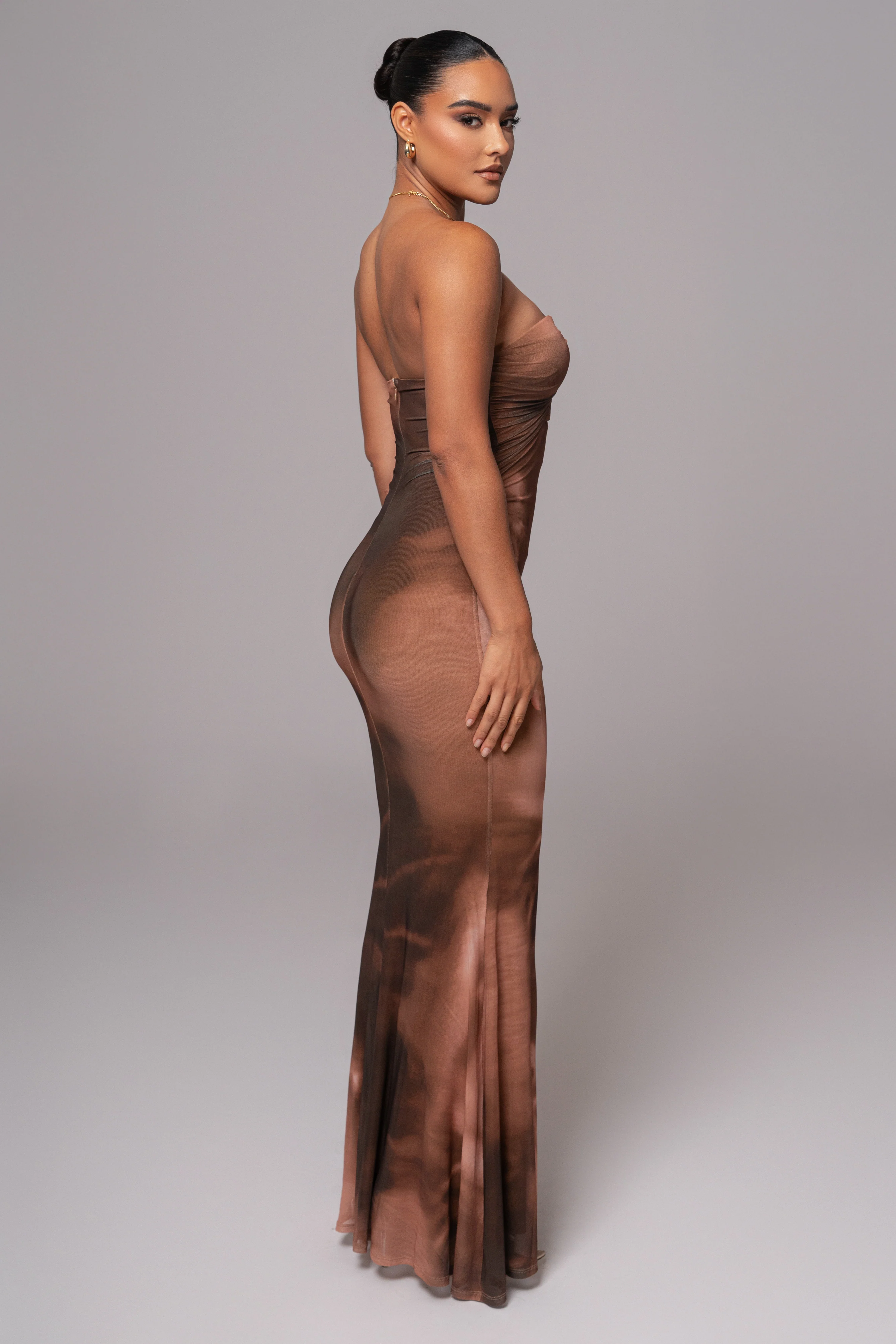 Brown Abstract Bethany Strapless Maxi Dress - Image 7