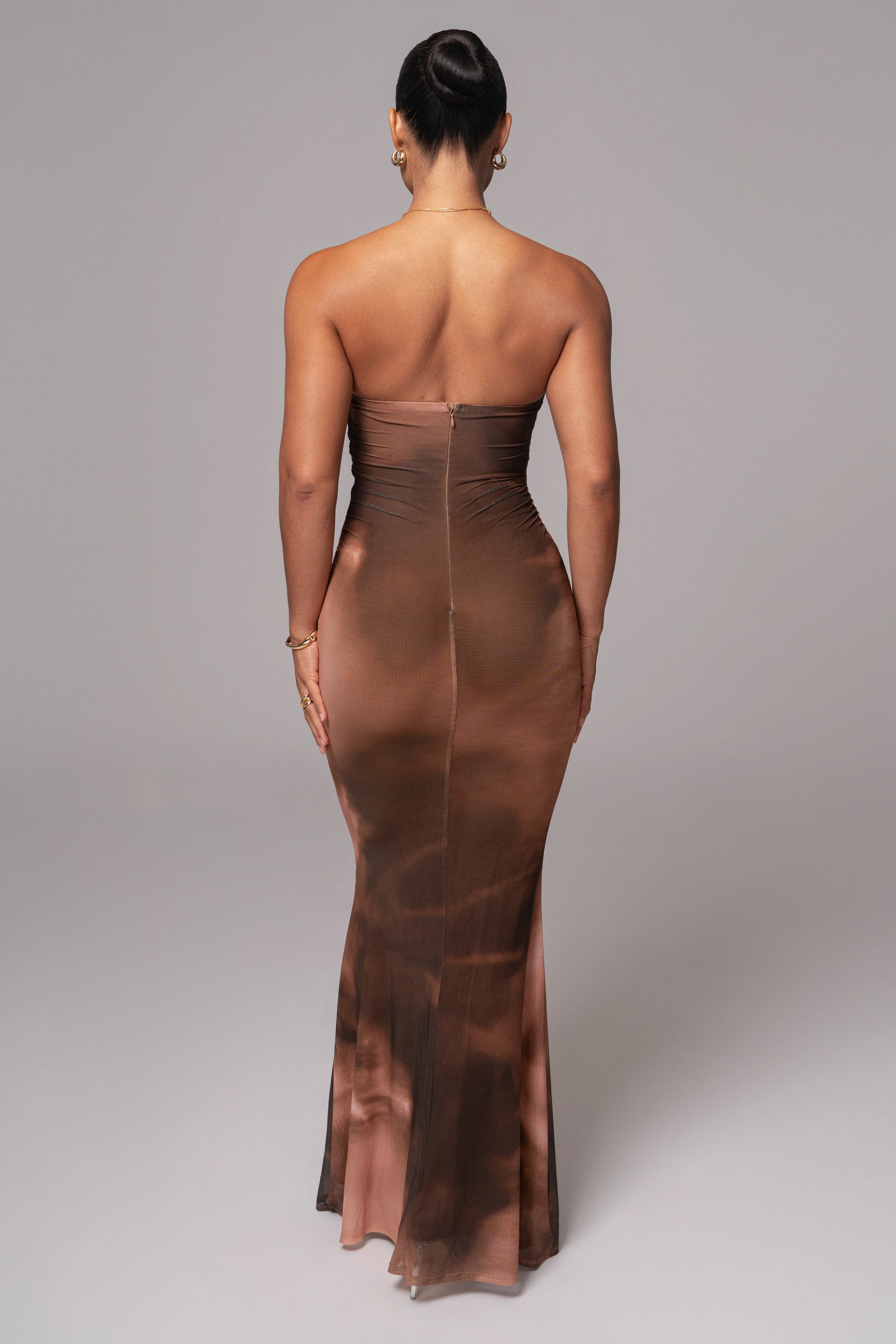Brown Abstract Bethany Strapless Maxi Dress - Image 8