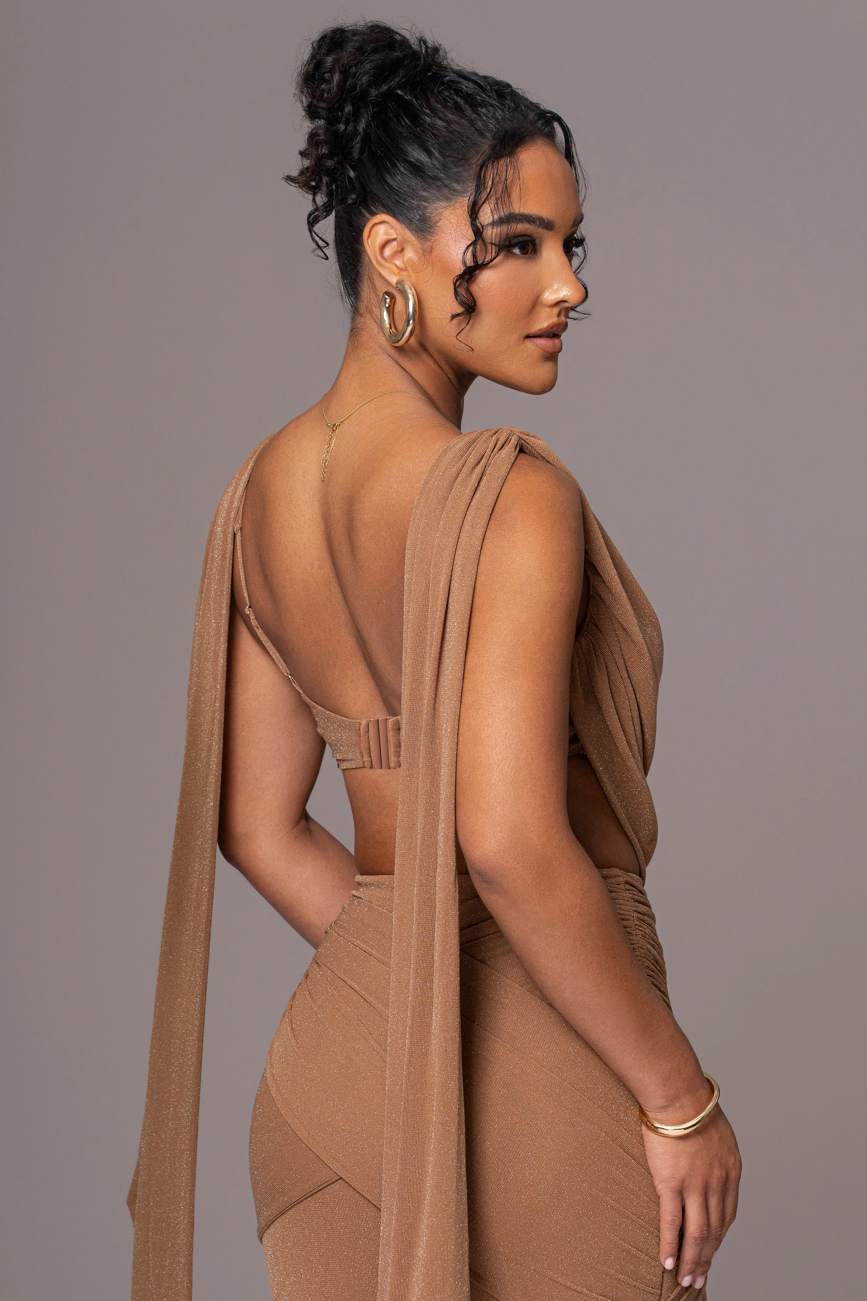Brown Divine Drape Skirt Set - Image 10
