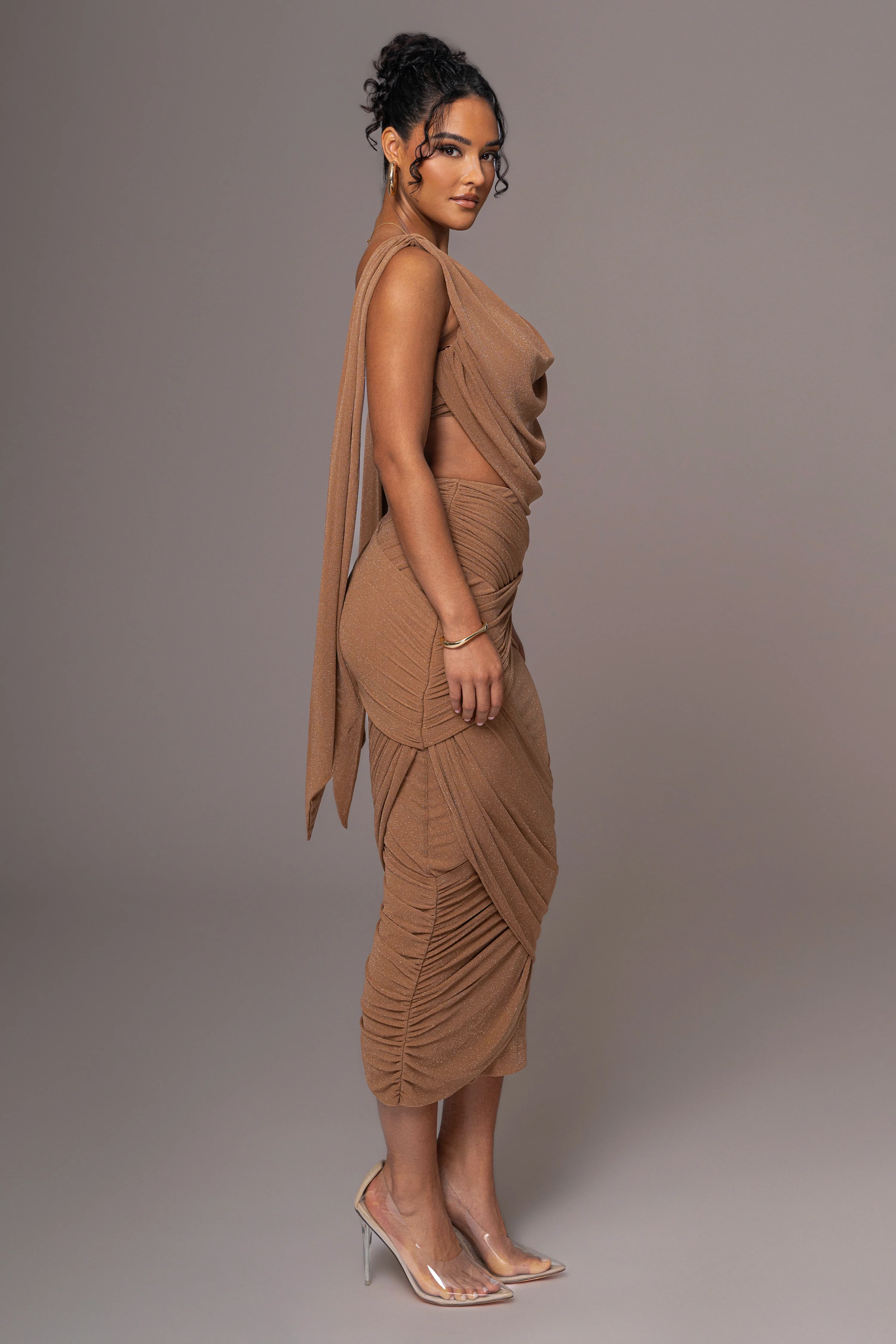 Brown Divine Drape Skirt Set - Image 8
