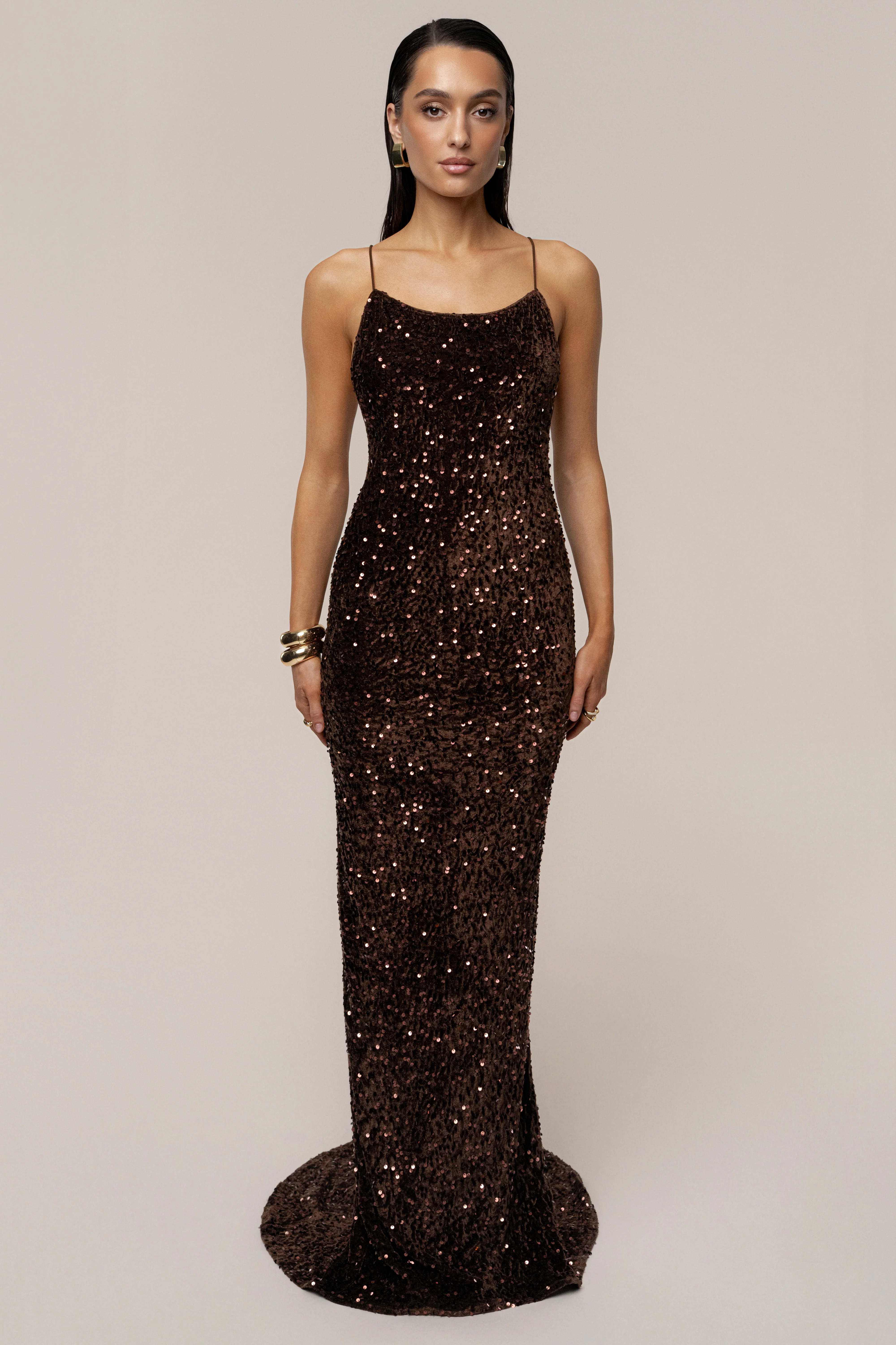 Brown Glisten All Night Sequin Gown - Image 9