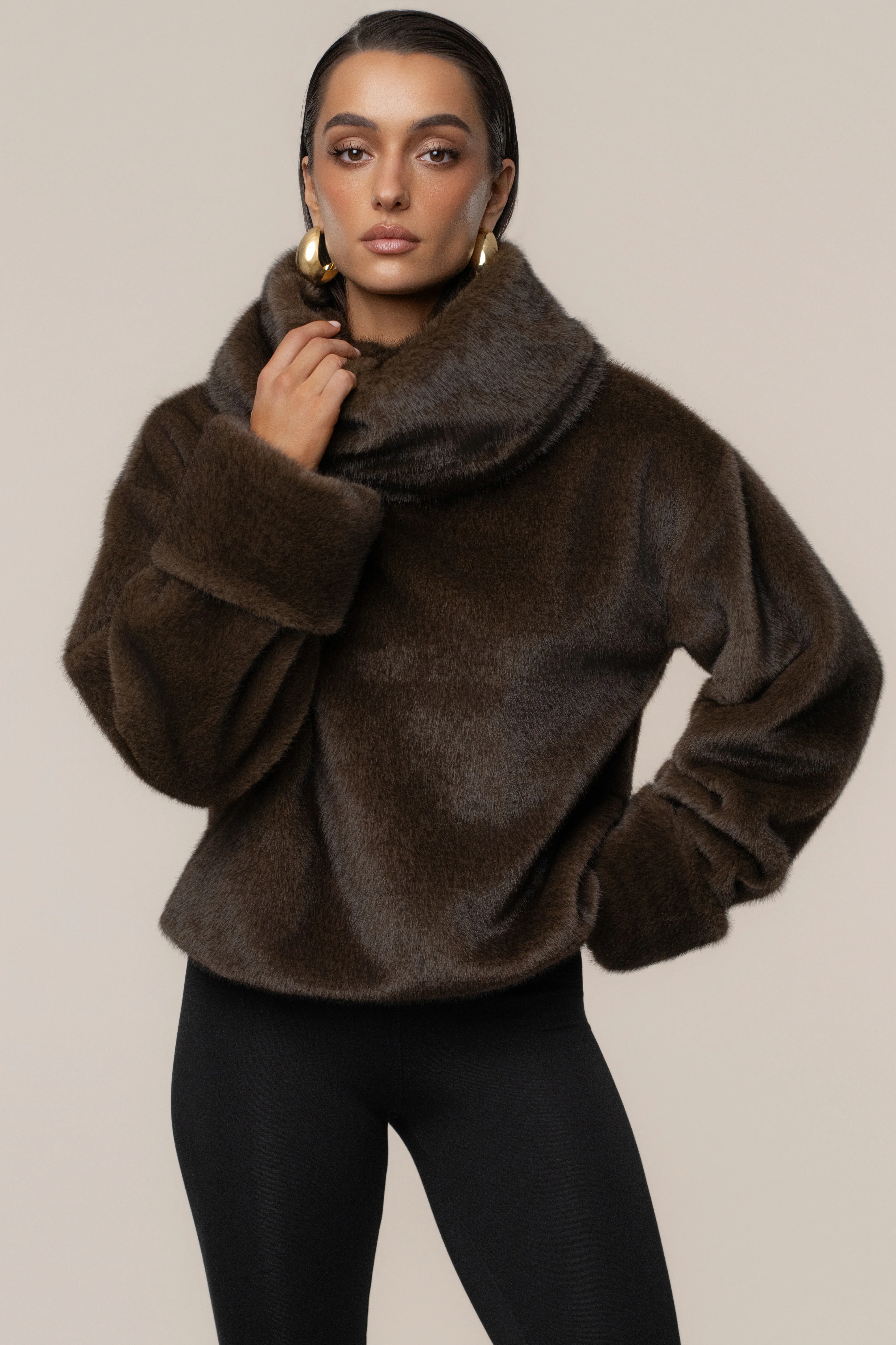 Brown Polished Faux Fur Pullover - Image 5