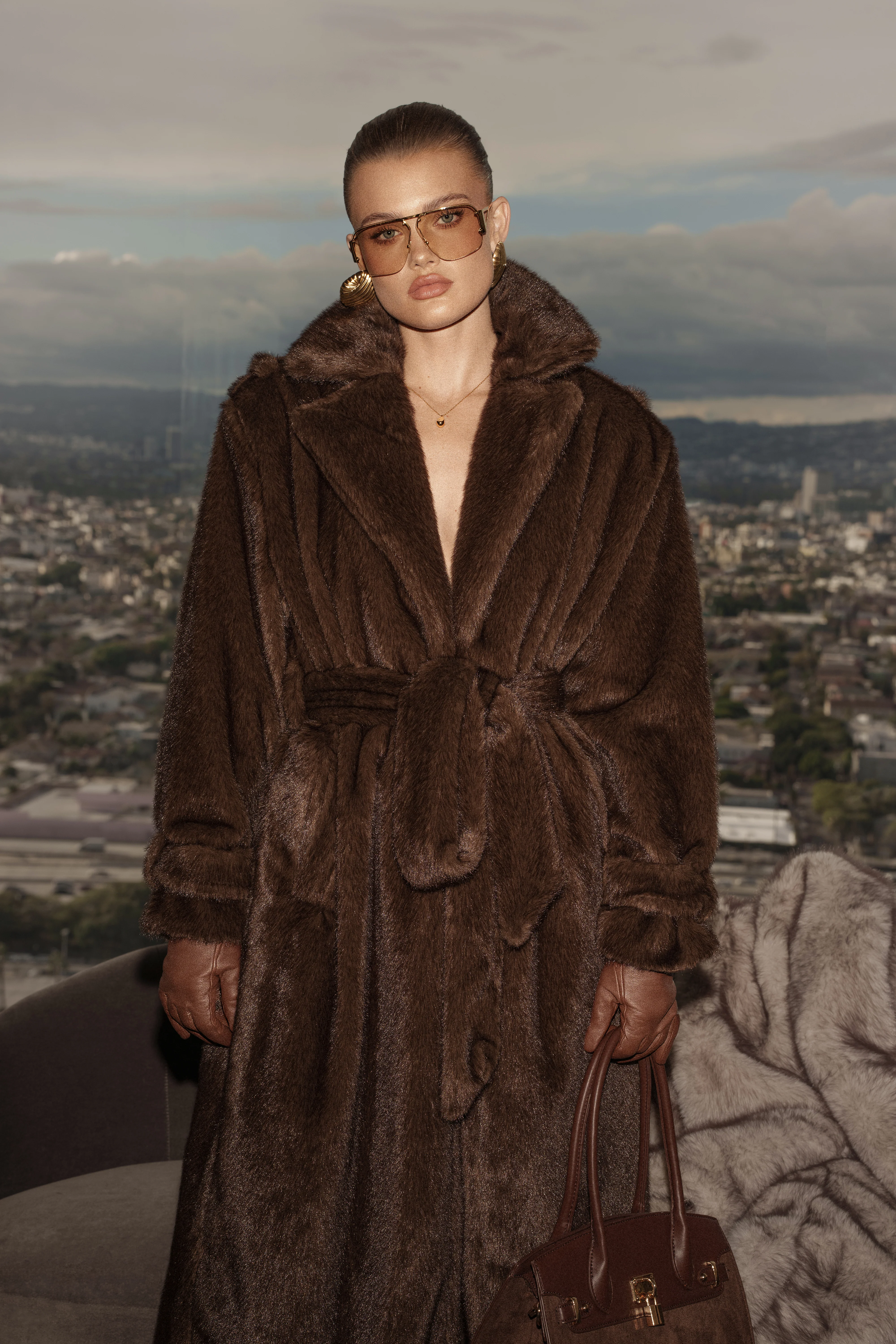 Brown Uptown Faux Fur Coat - Image 3
