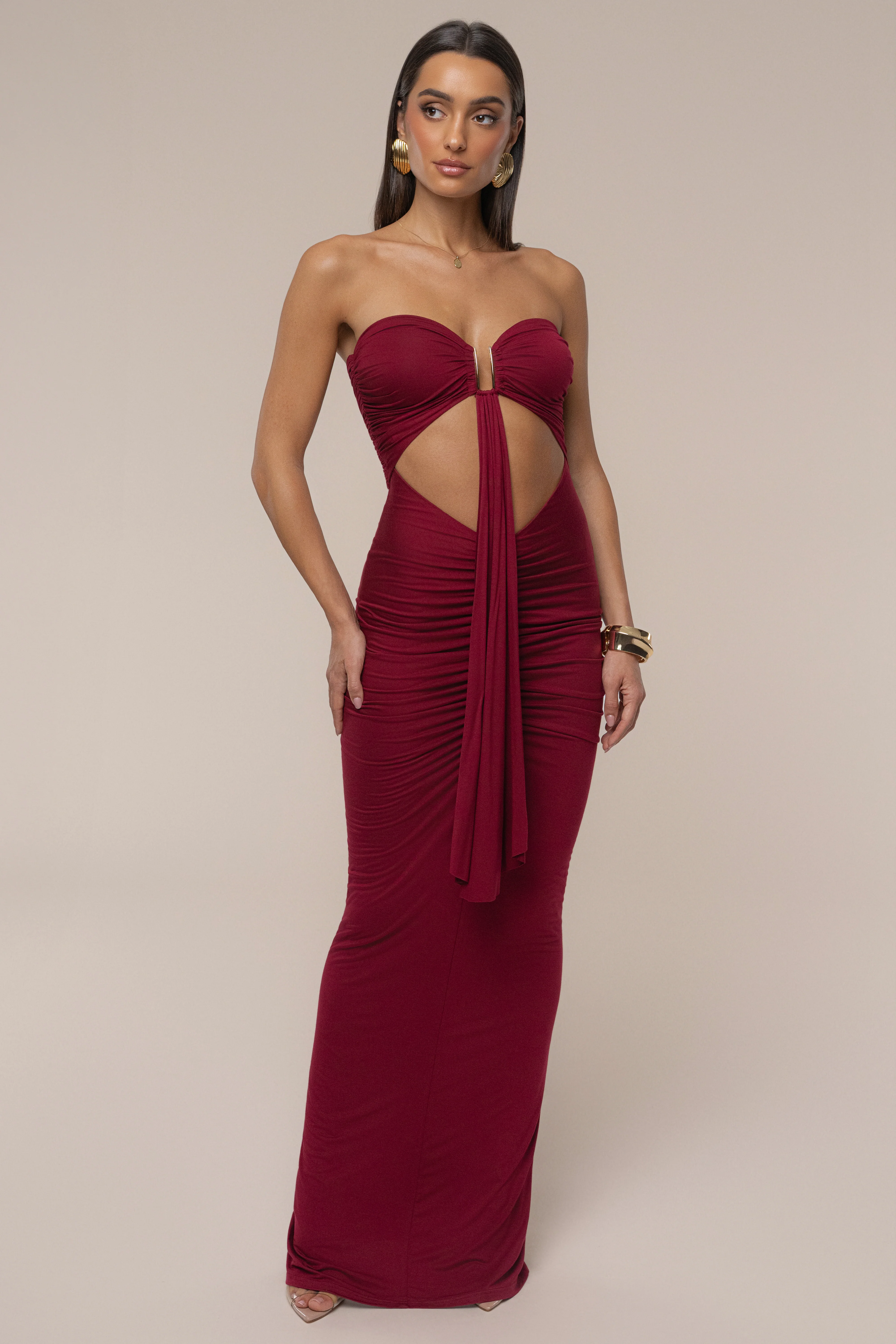 Burgundy Atlantis Drape Maxi Dress - Image 3