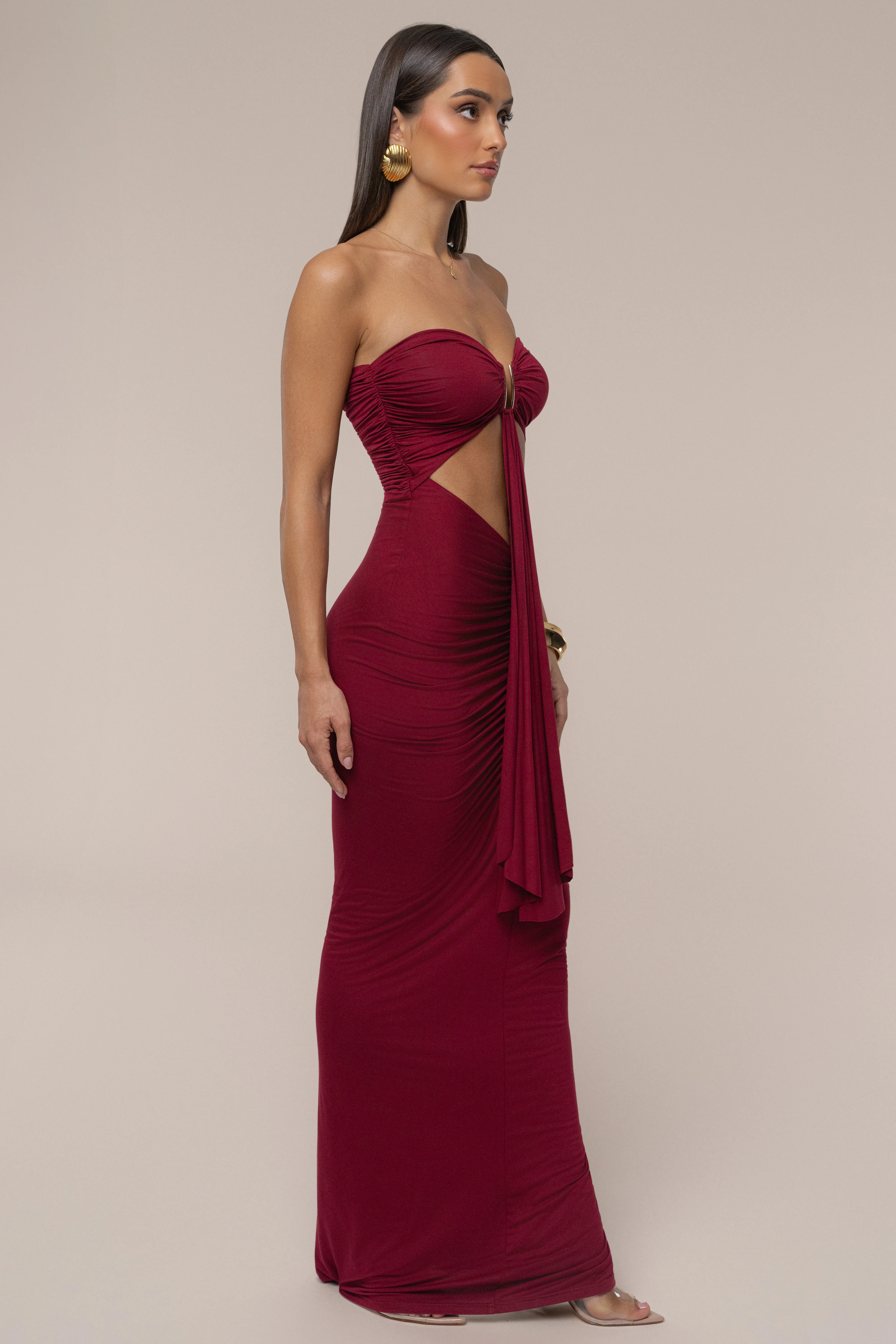 Burgundy Atlantis Drape Maxi Dress - Image 6