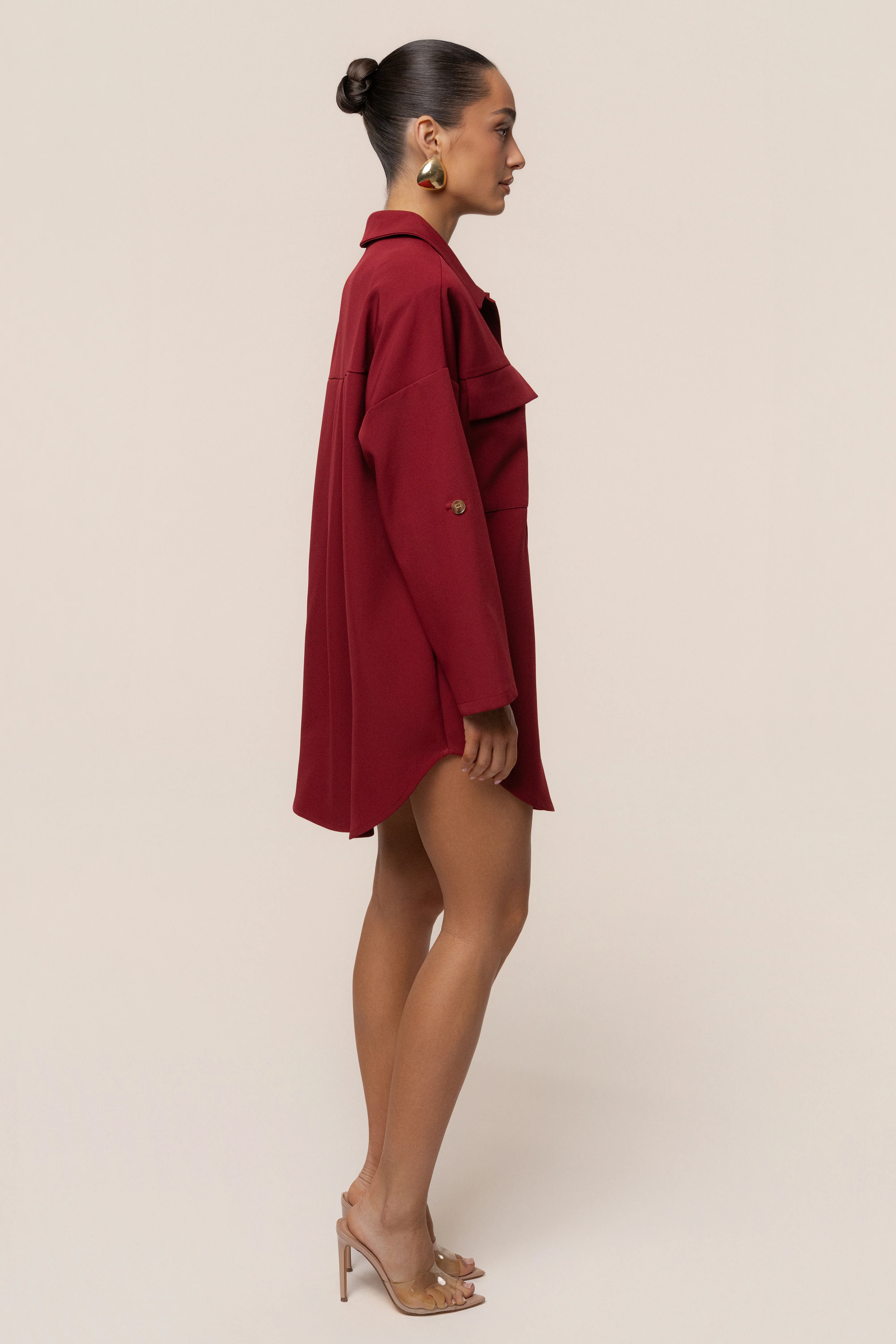 Burgundy Downtime Collared Shirt Dress - Image 10