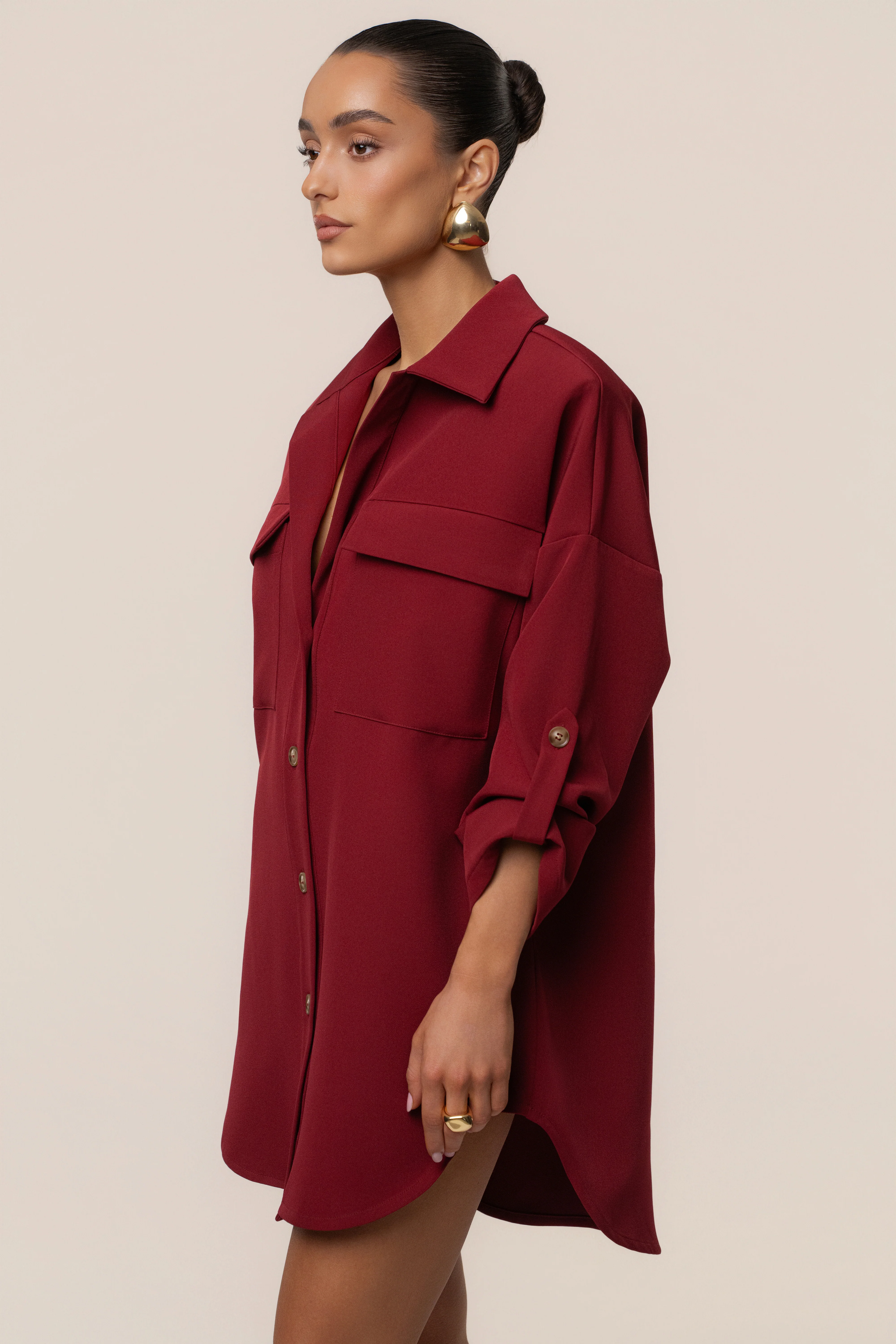 Burgundy Downtime Collared Shirt Dress - Image 11