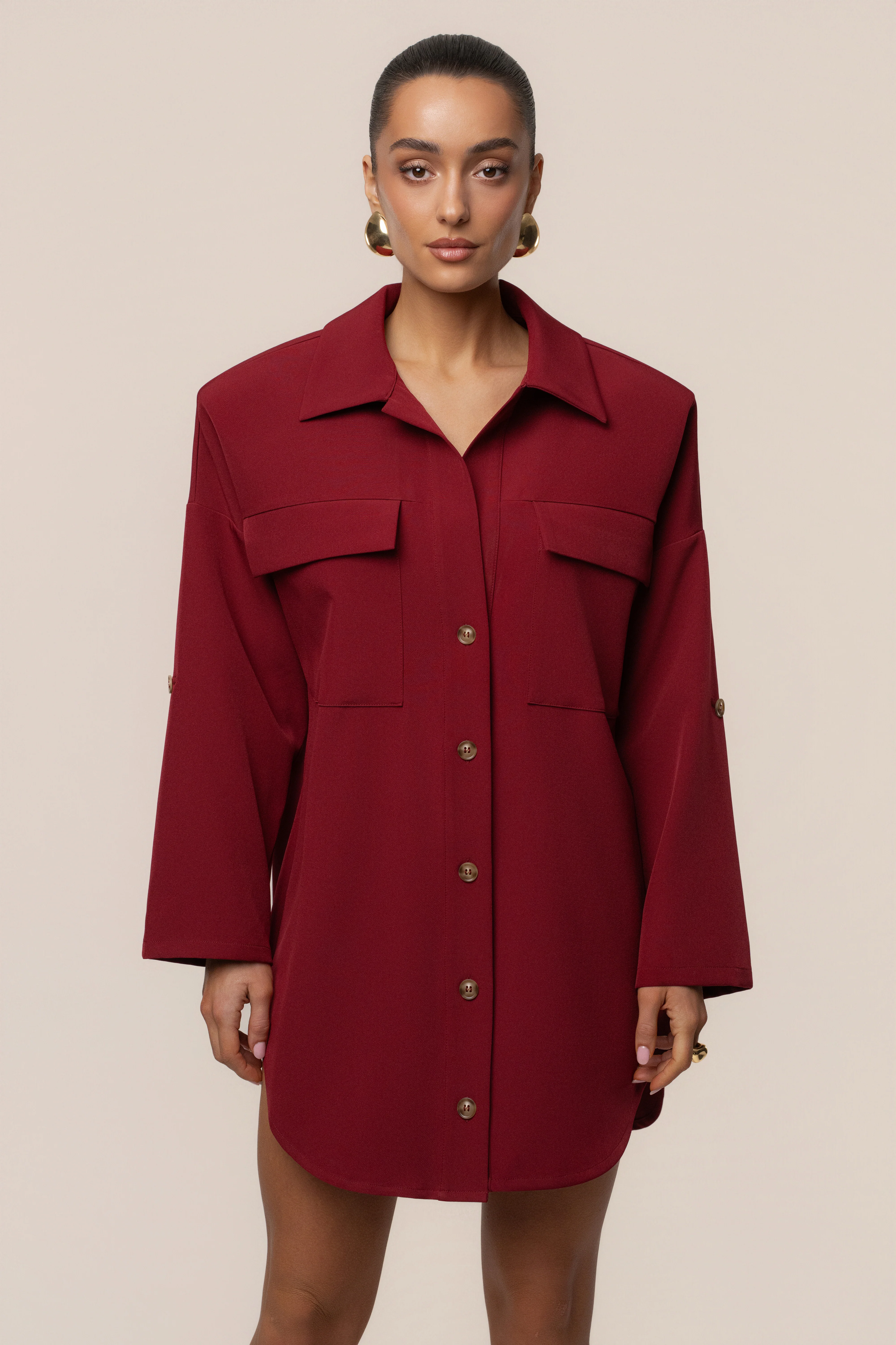 Burgundy Downtime Collared Shirt Dress - Image 3