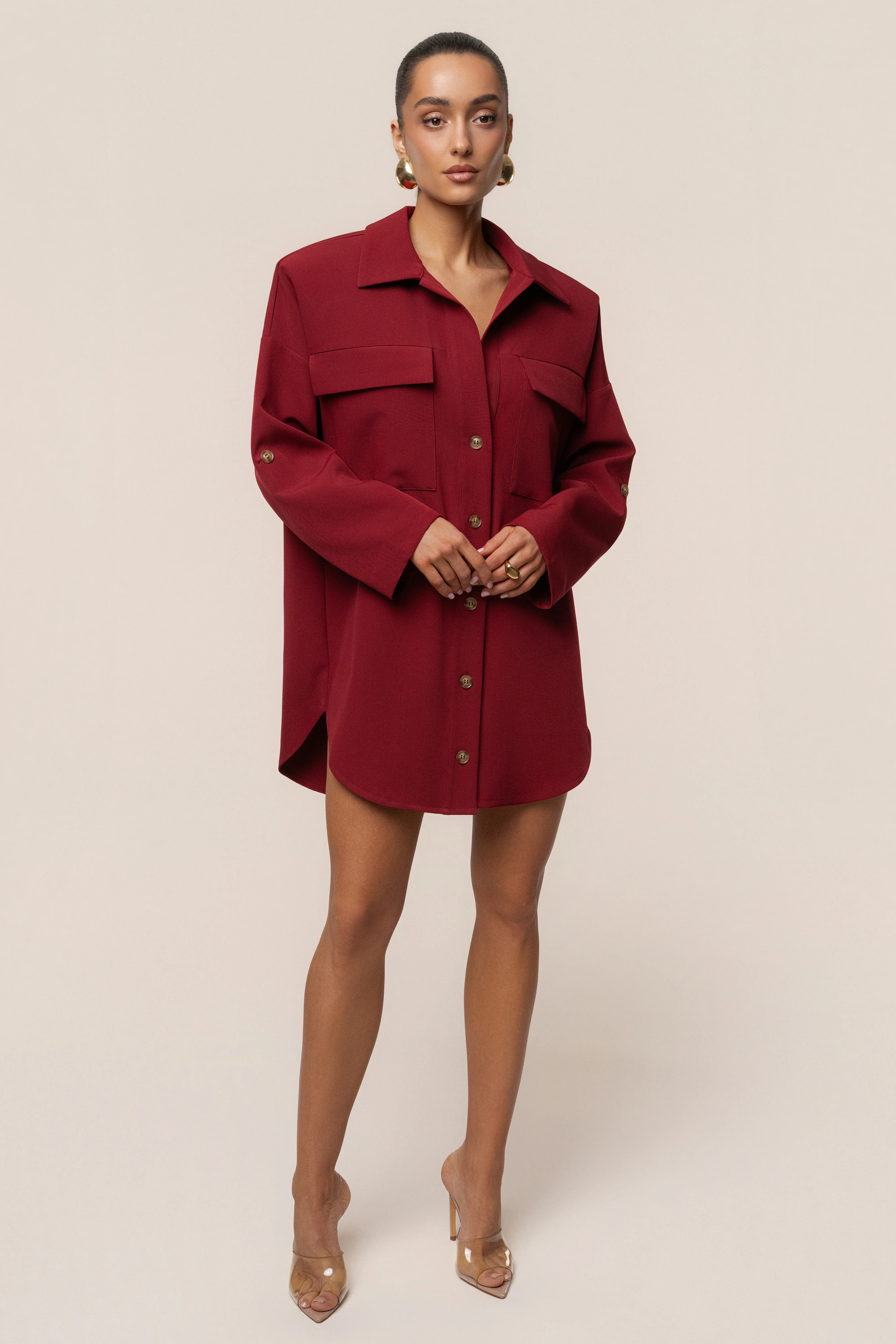 Burgundy Downtime Collared Shirt Dress - Image 4