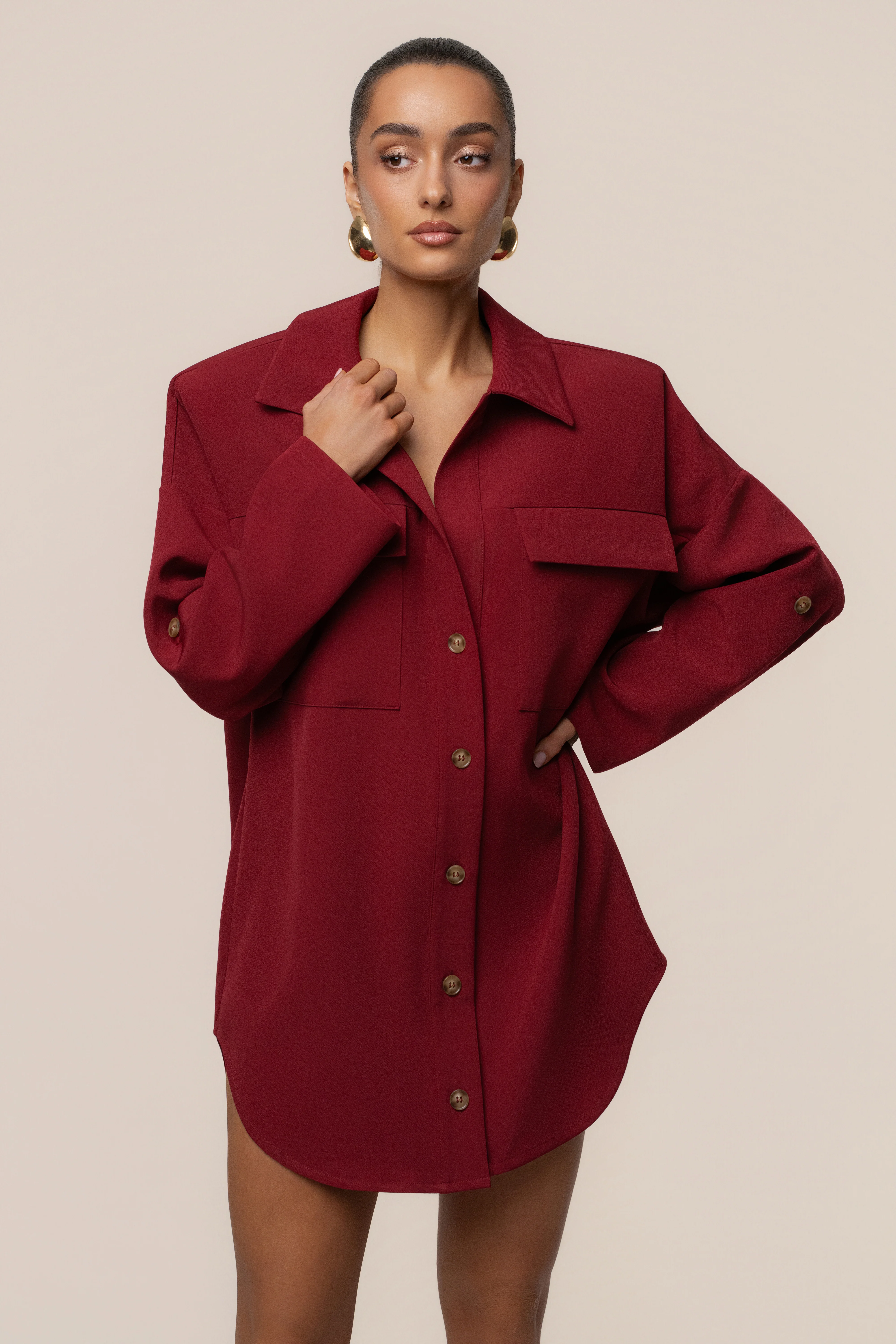 Burgundy Downtime Collared Shirt Dress - Image 7
