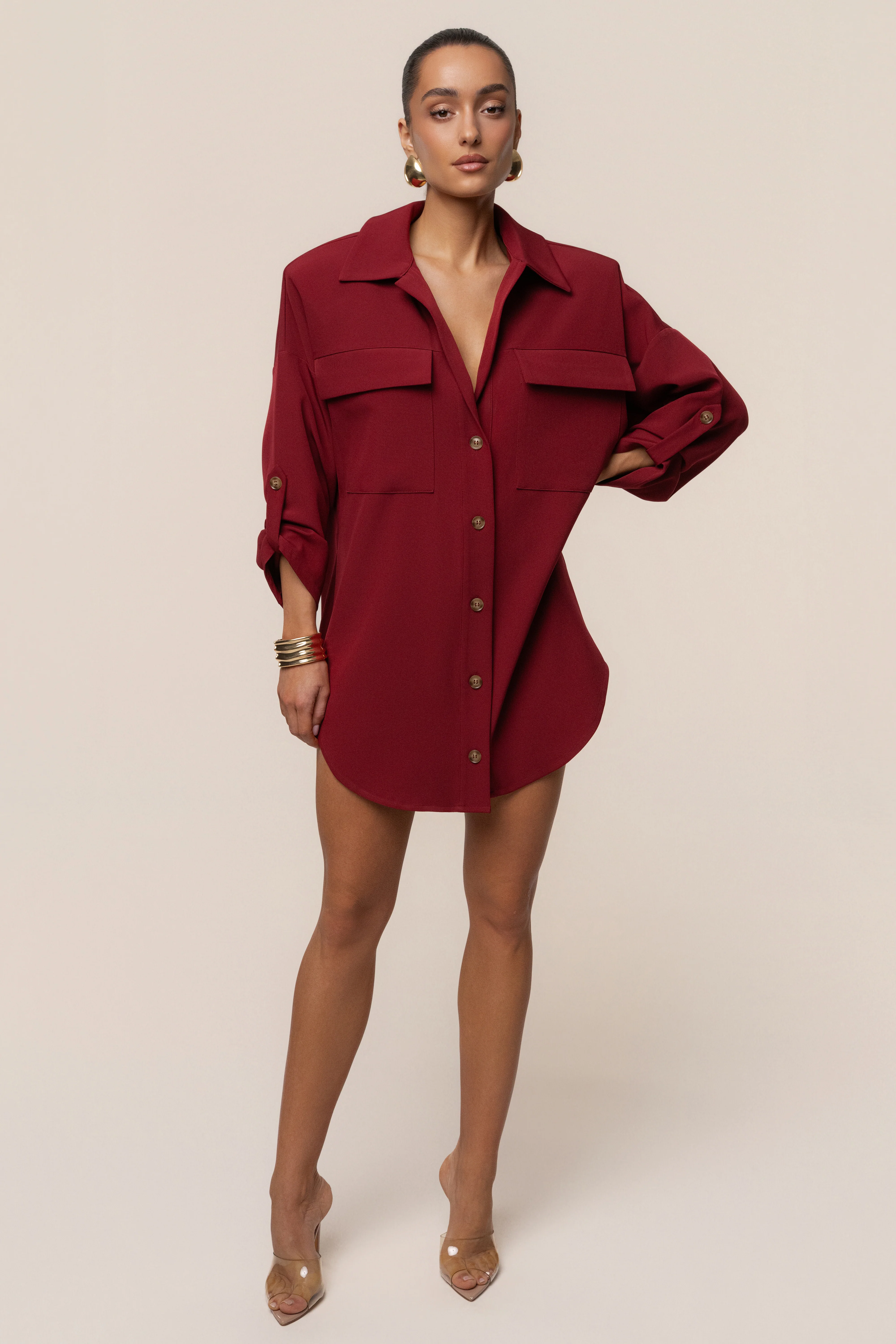 Burgundy Downtime Collared Shirt Dress - Image 9