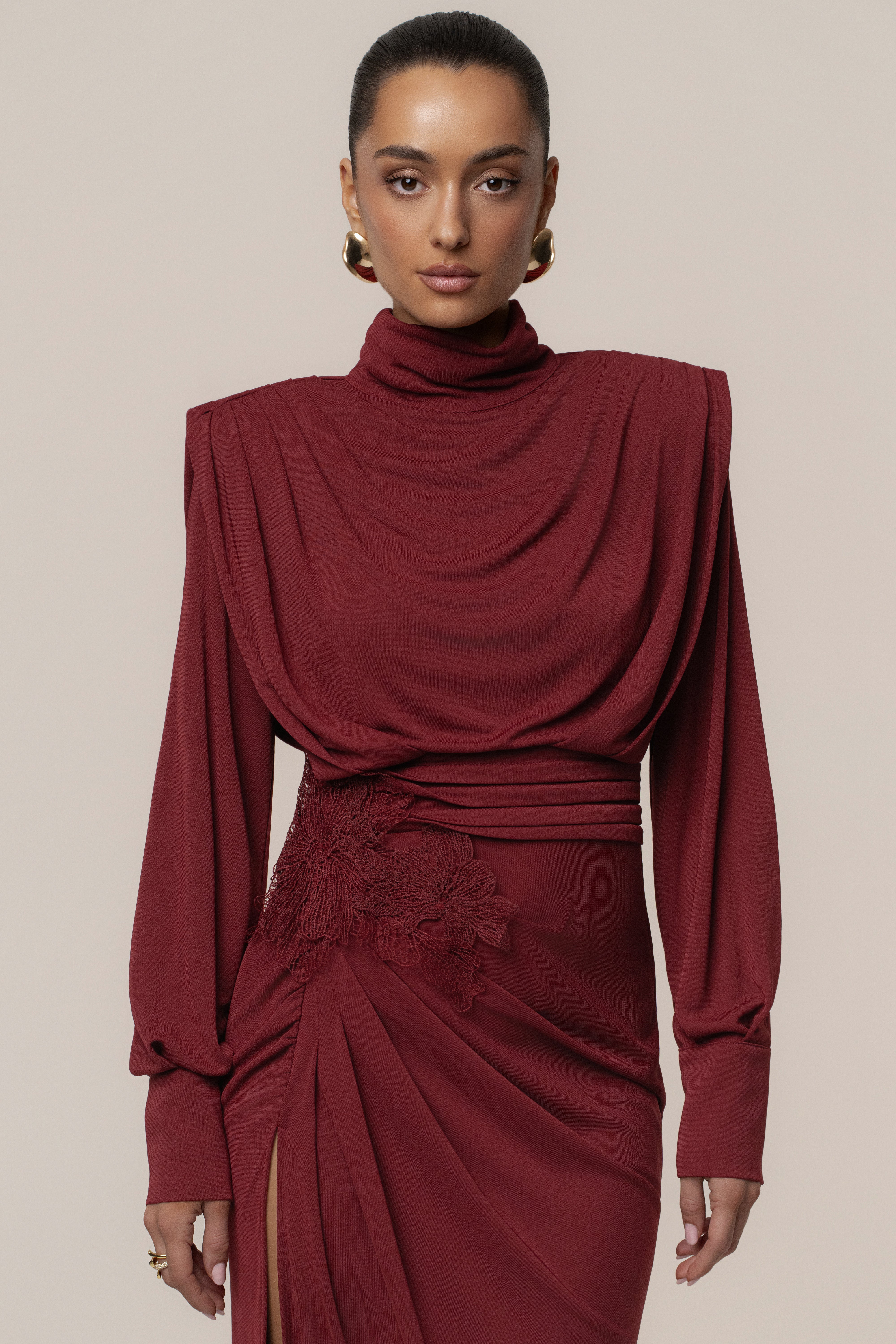 Burgundy Radiance Maxi Gown - Image 17